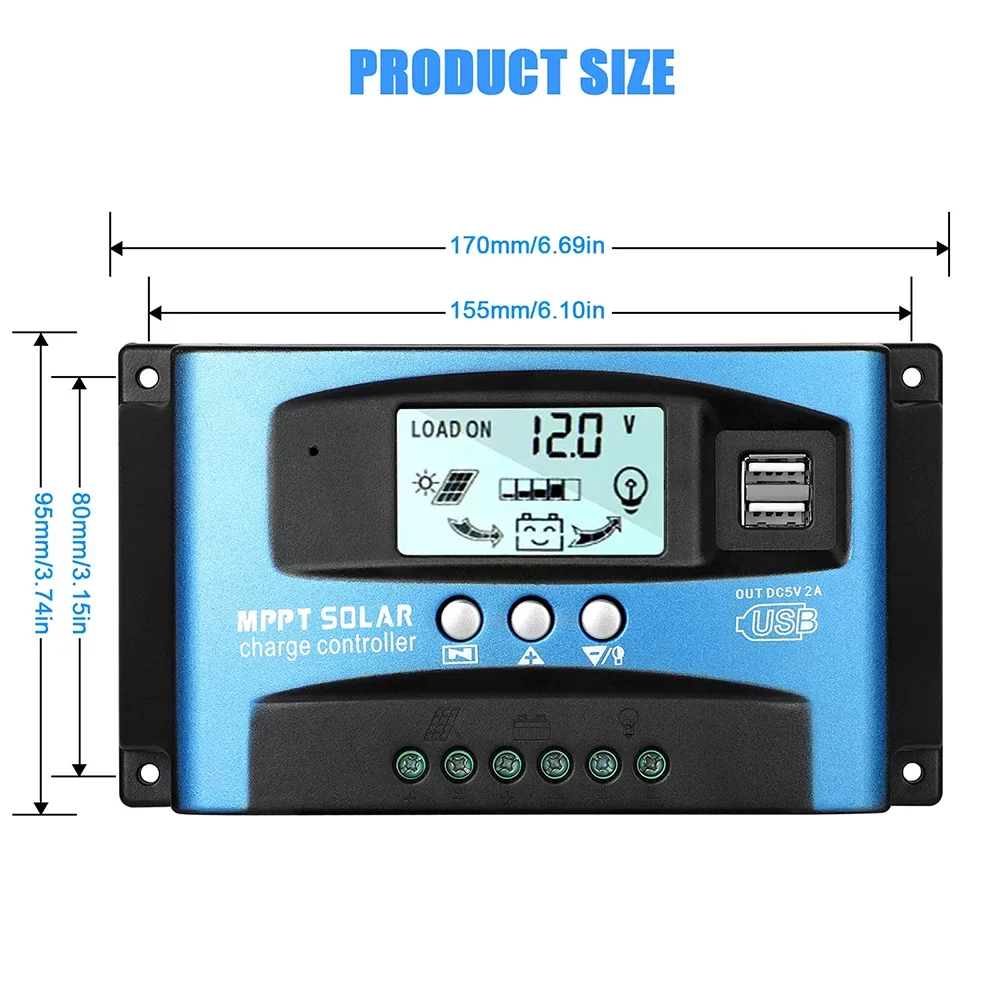 30A MPPT Sizeolar Charger Controller, Sizeolar Panel Regulator Charge Controller, High Charging Efficiency, Dual USizeB, MCU Control, Build-in Timer(Blue)