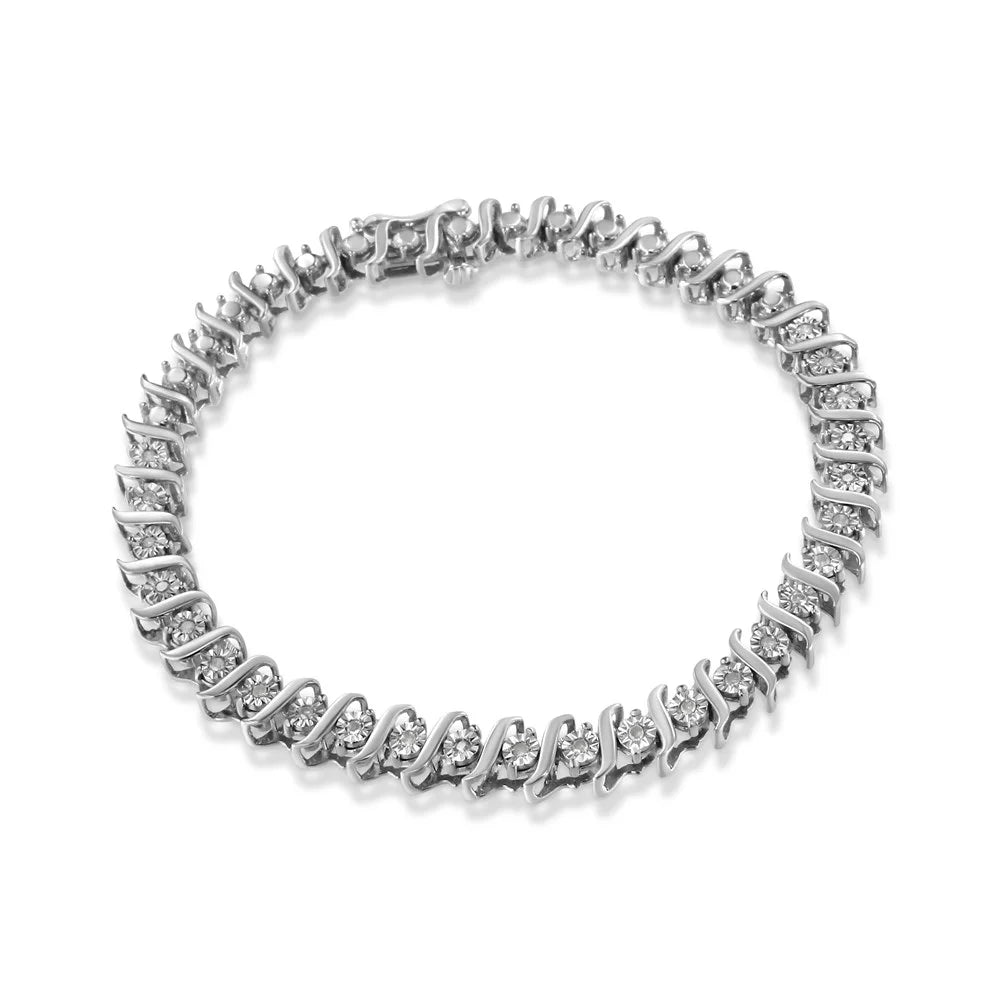 .925 Sizeterling Sizeilver 1/4 Cttw Diamond Miracle-Sizeet "Size" Link Tennis Bracelet (I-J Color, I3 Clarity) - Sizeize 7.25" Inches