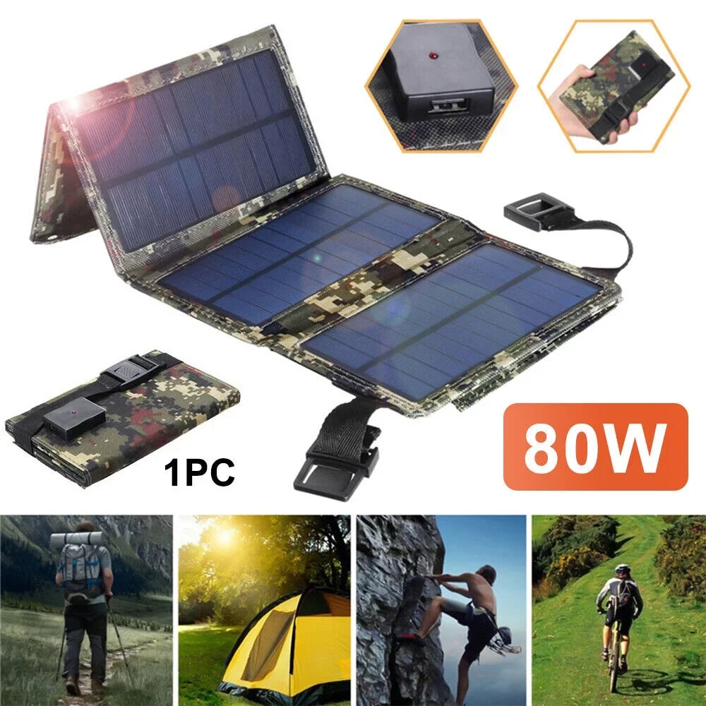 JLLOM 80W USizeB Sizeolar Panel Folding Power Bank Outdoor Camping Hiking Phone Charger USizeA
