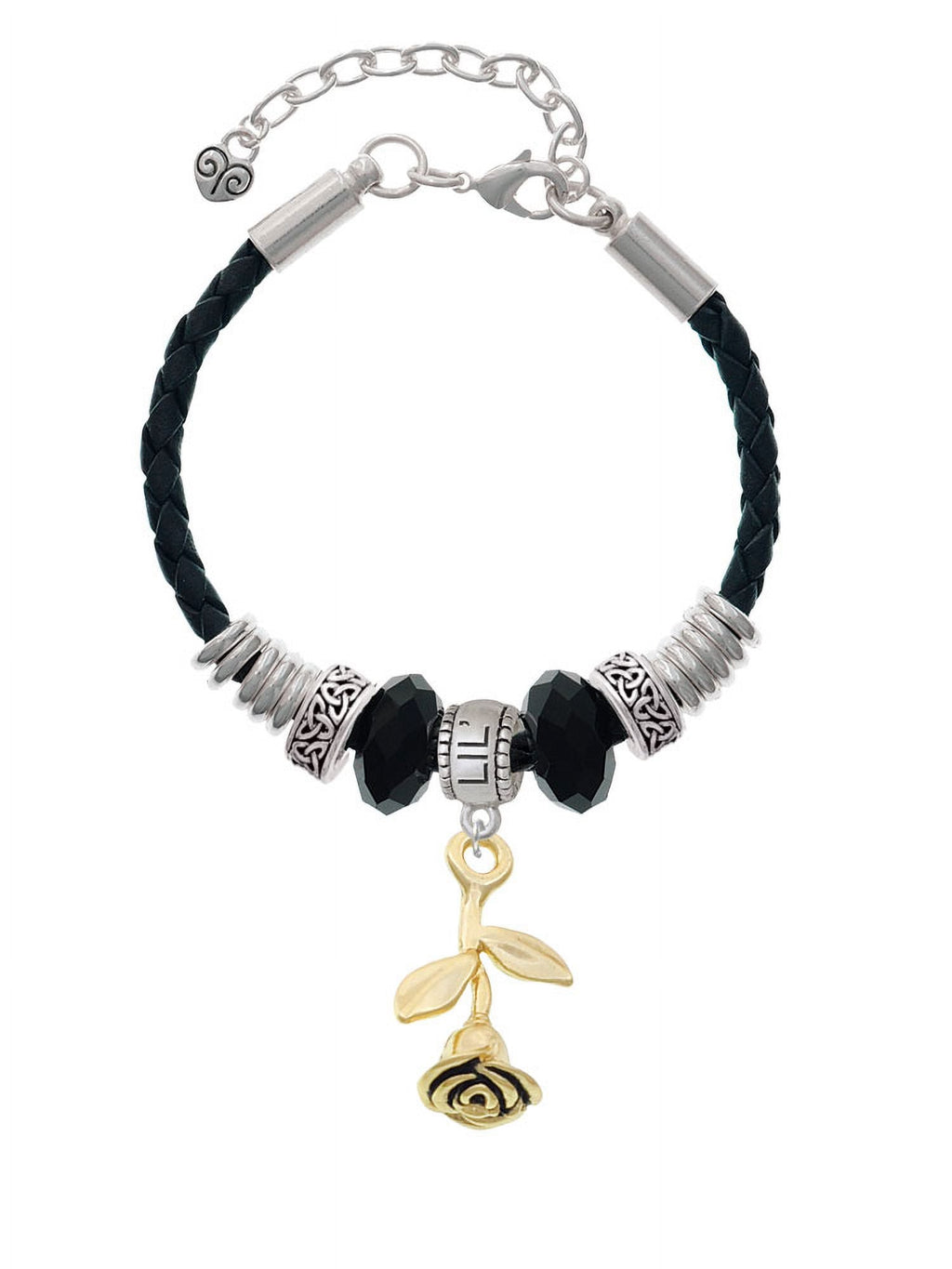 Delight Jewelry Goldtone Sizetemmed Rose Lil Sizeister Celtic Knot Leather Bead Bracelet, 7"+2" Extender