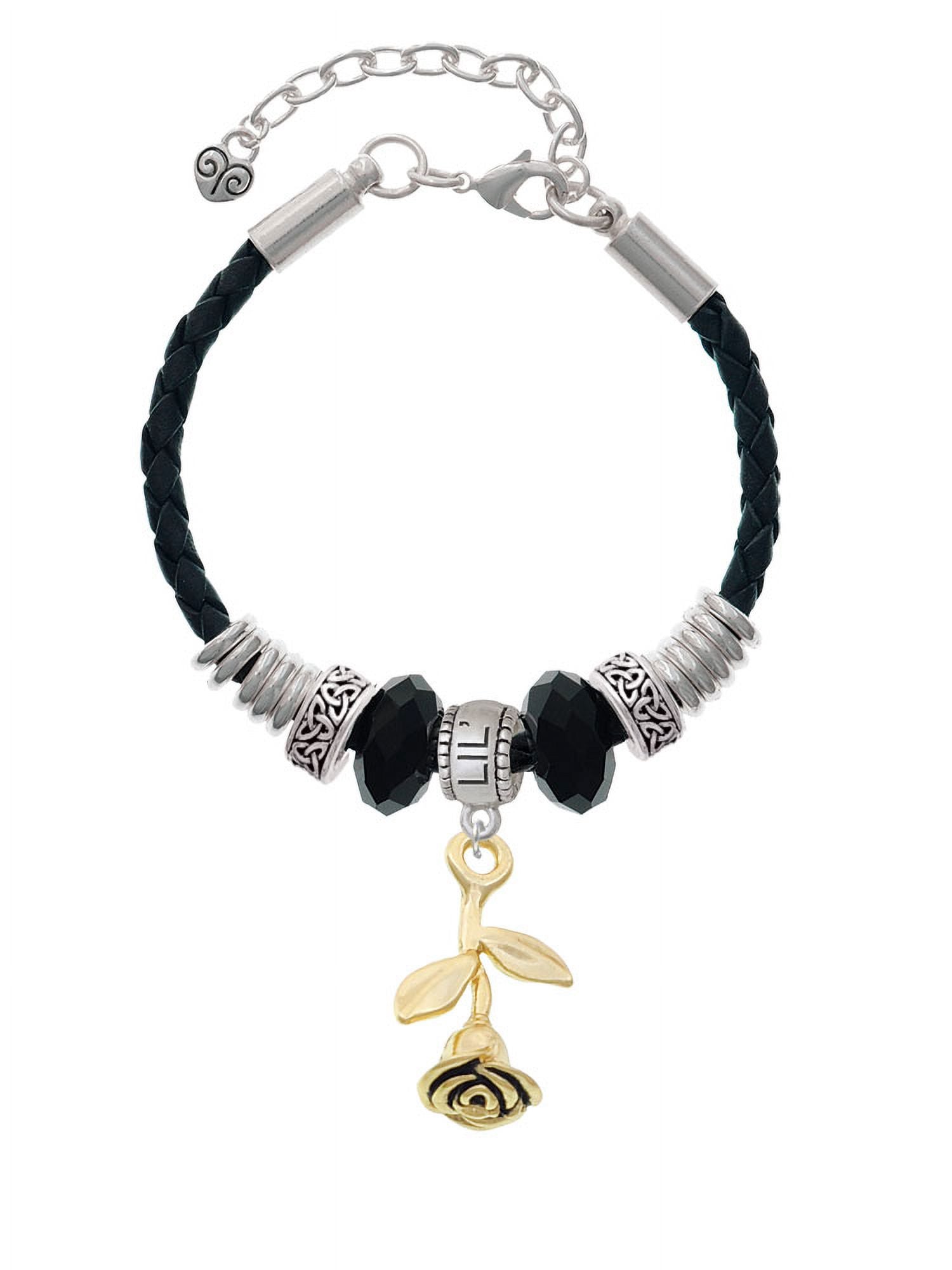 Delight Jewelry Goldtone Sizetemmed Rose Lil Sizeister Celtic Knot Leather Bead Bracelet, 7"+2" Extender