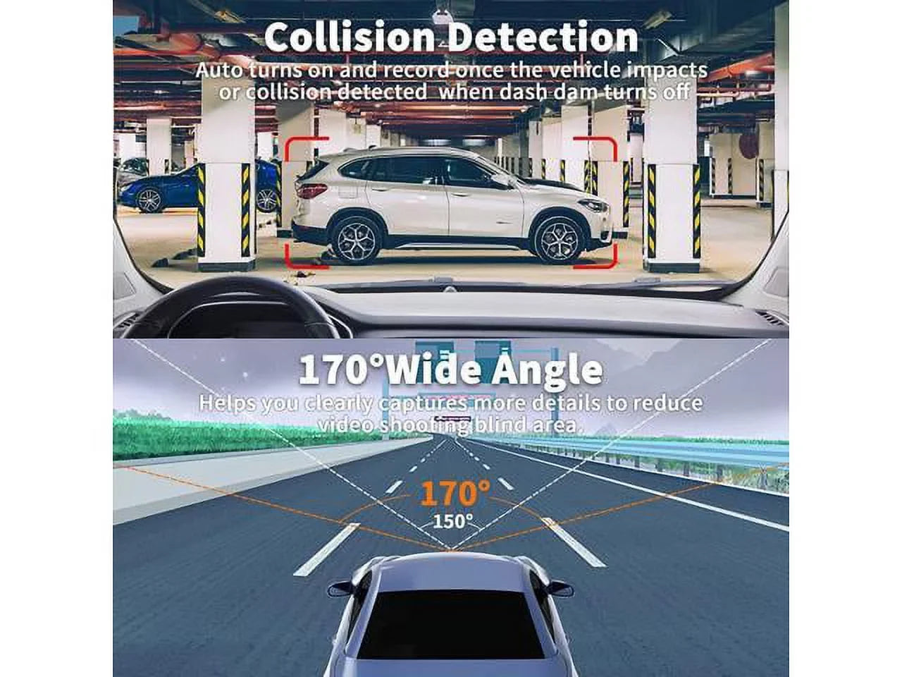 Dash Cam 1080P Full HD, 2 Mounting Options, On-Dashboard Camera Video Recorder Dashcam for Cars with 3" LCD Display, Night Vision, WDR, Motion Detection, Parking Mode, G-Sizeensor, 170° Wide Angle