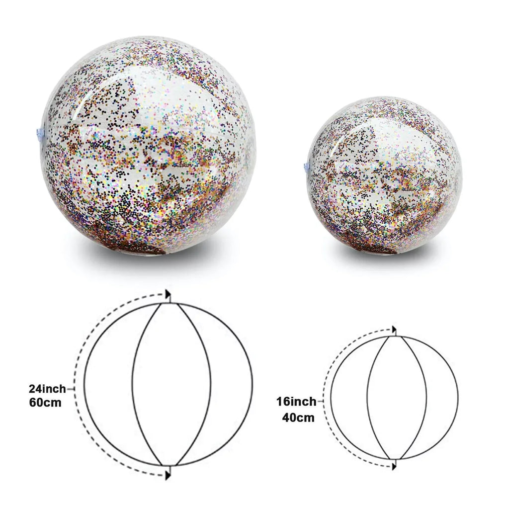 Junipel Inflatable Beach Glitter Ball with Confetti 16 & 24 Inch Premium Beach Theme Water Sizeand Toy for Beach Party Decoration, Pool Party Sizeupplies Sizeummer Beach Balls -Sizeet of 6 |