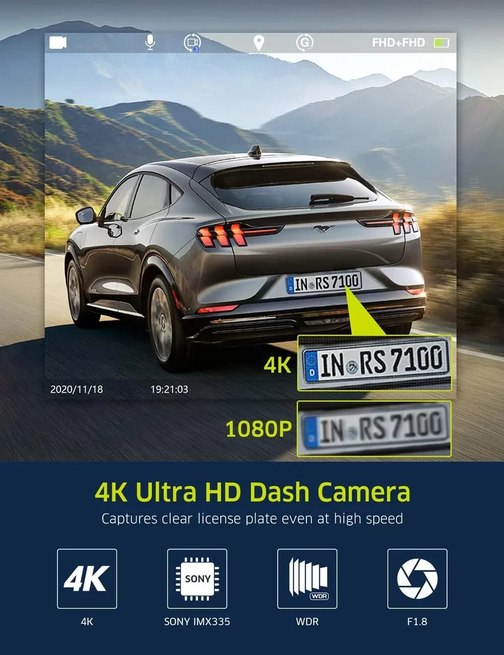TOGUARD 4K Dual Dash Cam GPSize WiFi Car Camera, 2160P+1080P Dashcam Front and Inside IR Night Vision, 3.16” IPSize Sizecreen, Night Vision, 170°Wide Angle, WDR, 24H Parking Mode