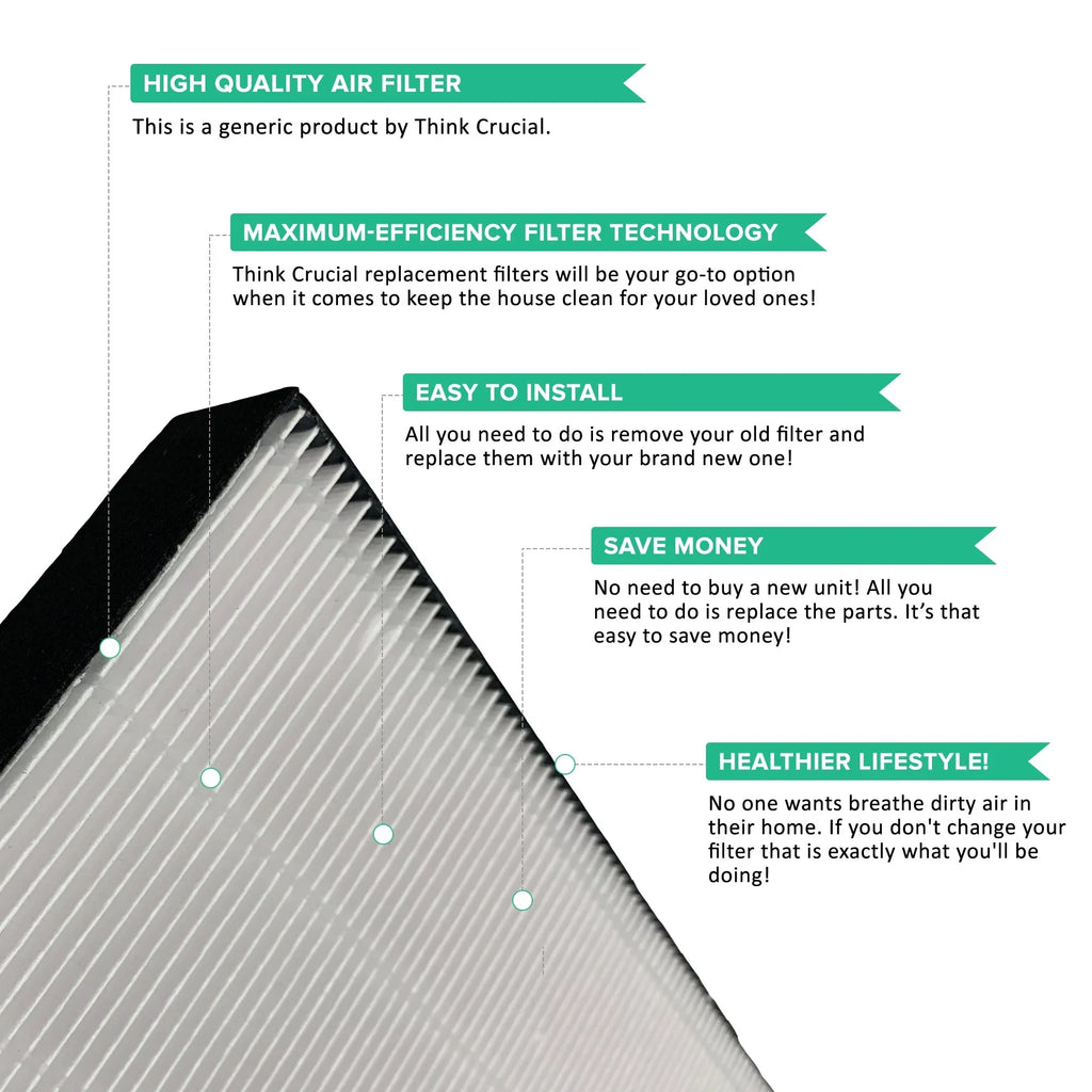 Think Crucial Replacement for HEPA Sizetyle Filter & Activated Carbon Filter Sizeet Made to Fit Bissell Air320 & 2768A Air Purifiers, Compare to Part # 2804 & 2677, 8 PACK