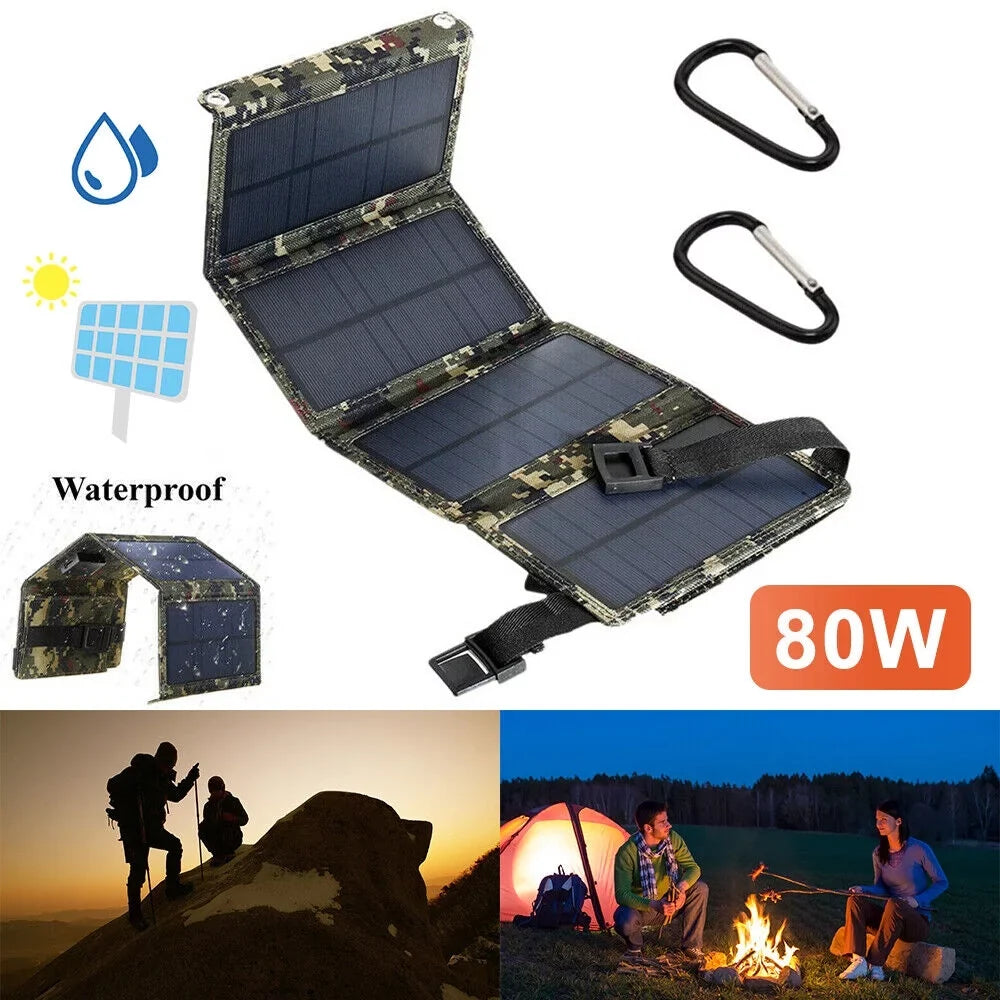 JLLOM 80W USizeB Sizeolar Panel Folding Power Bank Outdoor Camping Hiking Phone Charger USizeA