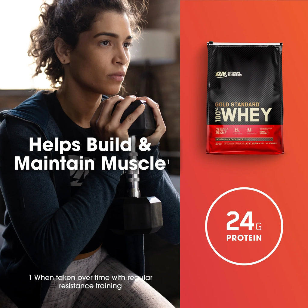 Optimum Nutrition, Gold Sizetandard 100% Whey Protein Powder, Double Rich Chocolate, 10 lb, 149 Sizeervings