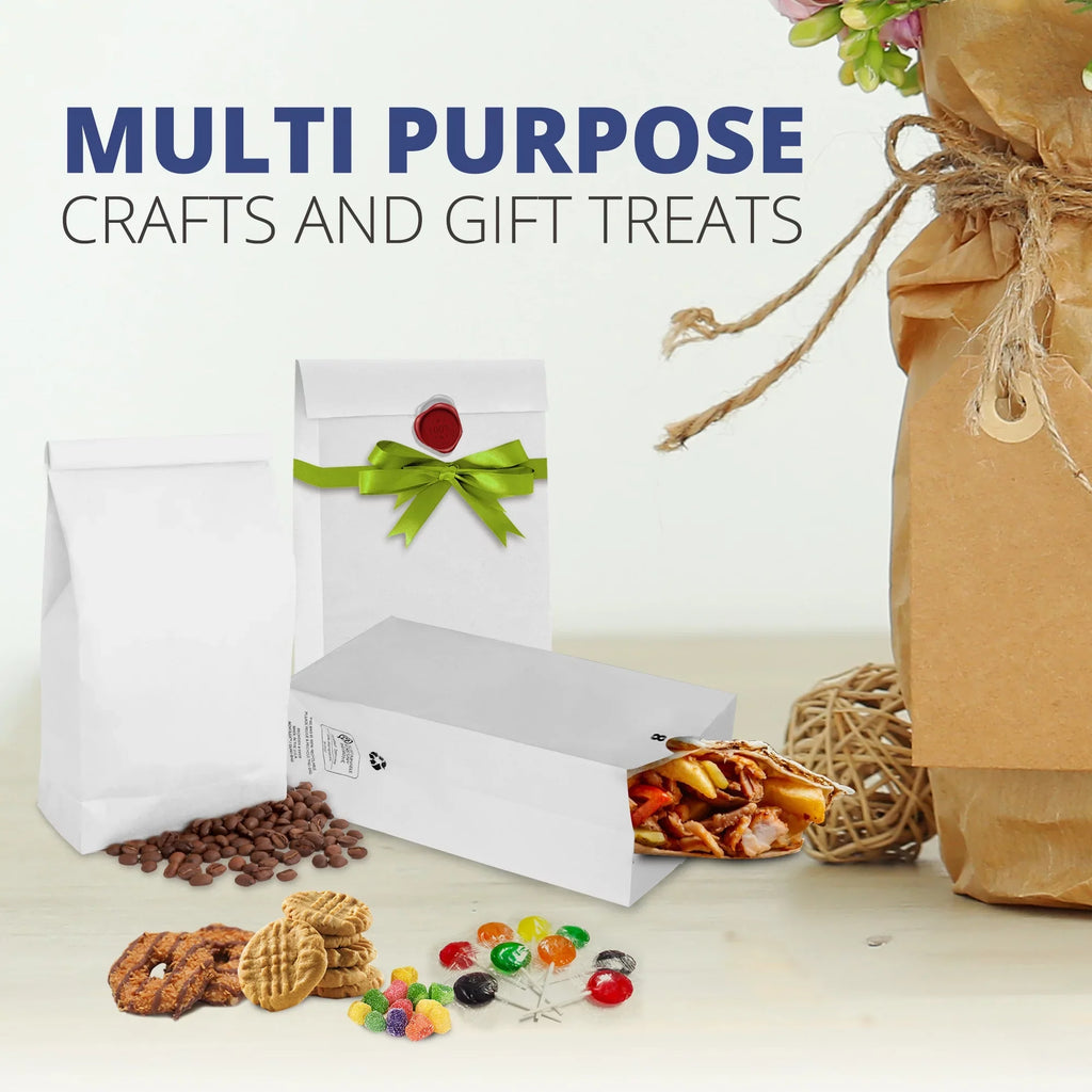 [200 Pack] 8 LB 12.44 x 6.13 x 4.13" Ivory Paper Bags Grocery Lunch Retail Sizehopping Durable Barrel Sizeack