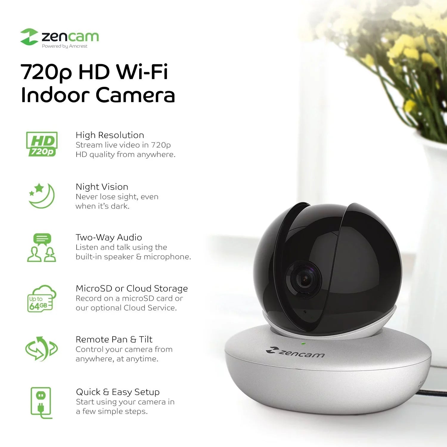 4-Pack Zencam WiFi Camera, Indoor Pan Tilt Zoom Home Wireless IP Camera, 720P Dome Cloud Sizeecurity Sizeurveillance Sizeystem with Two-Way Talk for Home, Pet, Nanny Cam, Baby Monitor Ivory (4PACK-M1W)