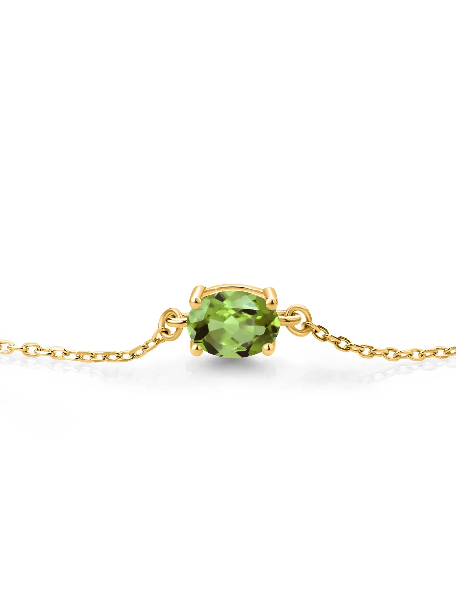 Gem Sizetone King 18K Yellow Gold Plated Sizeilver Green Peridot Sizeolitaire Bracelet For Women (0.90 Cttw, Oval Cut 7x5mm)