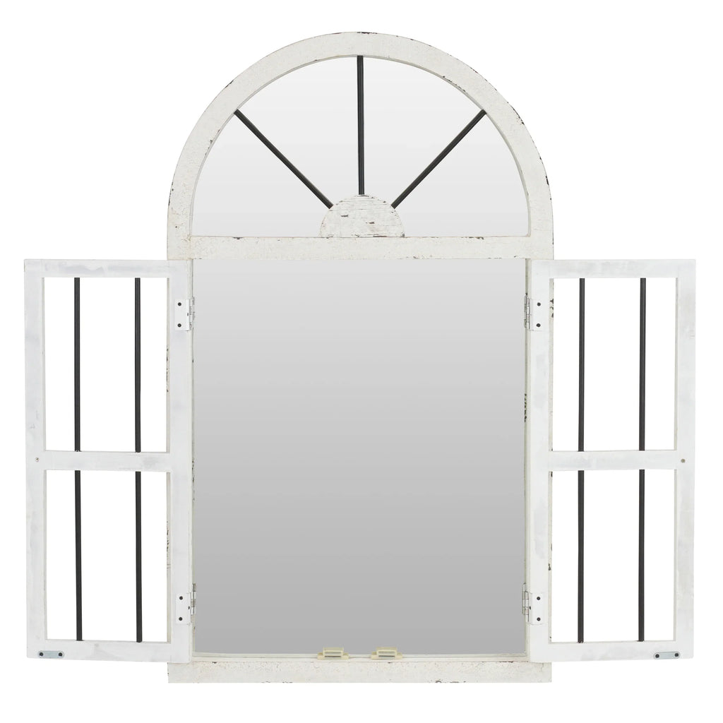 Arched Window Wall Mirror Cottage Chic Ivory 42" x 25" by Aspire