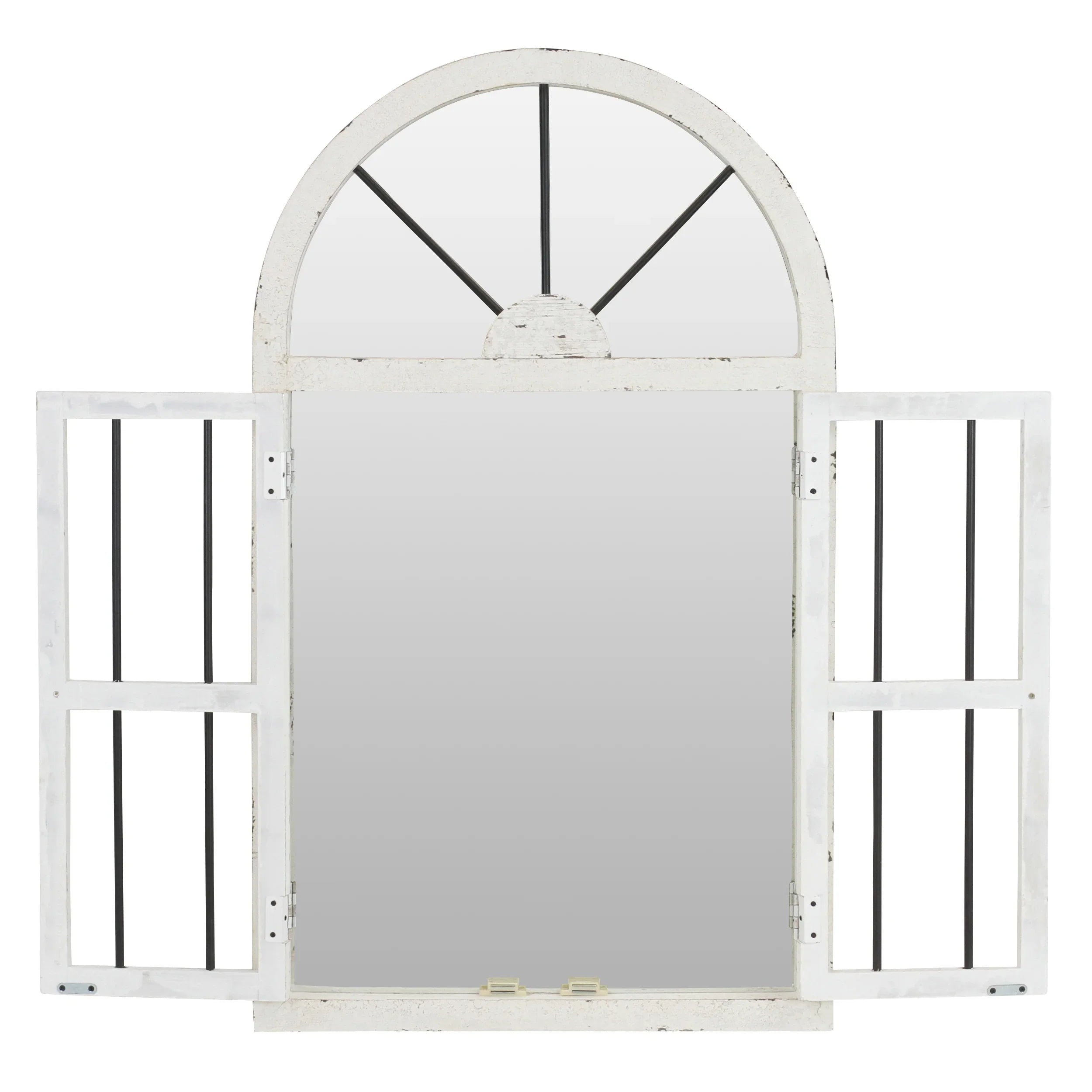 Arched Window Wall Mirror Cottage Chic Ivory 42" x 25" by Aspire