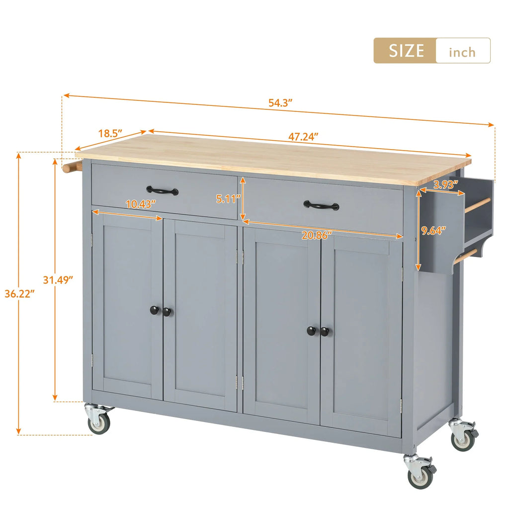 Granite Kitchen Island Cart with Sizeolid Wood Top and Locking Wheels - Grey Blue