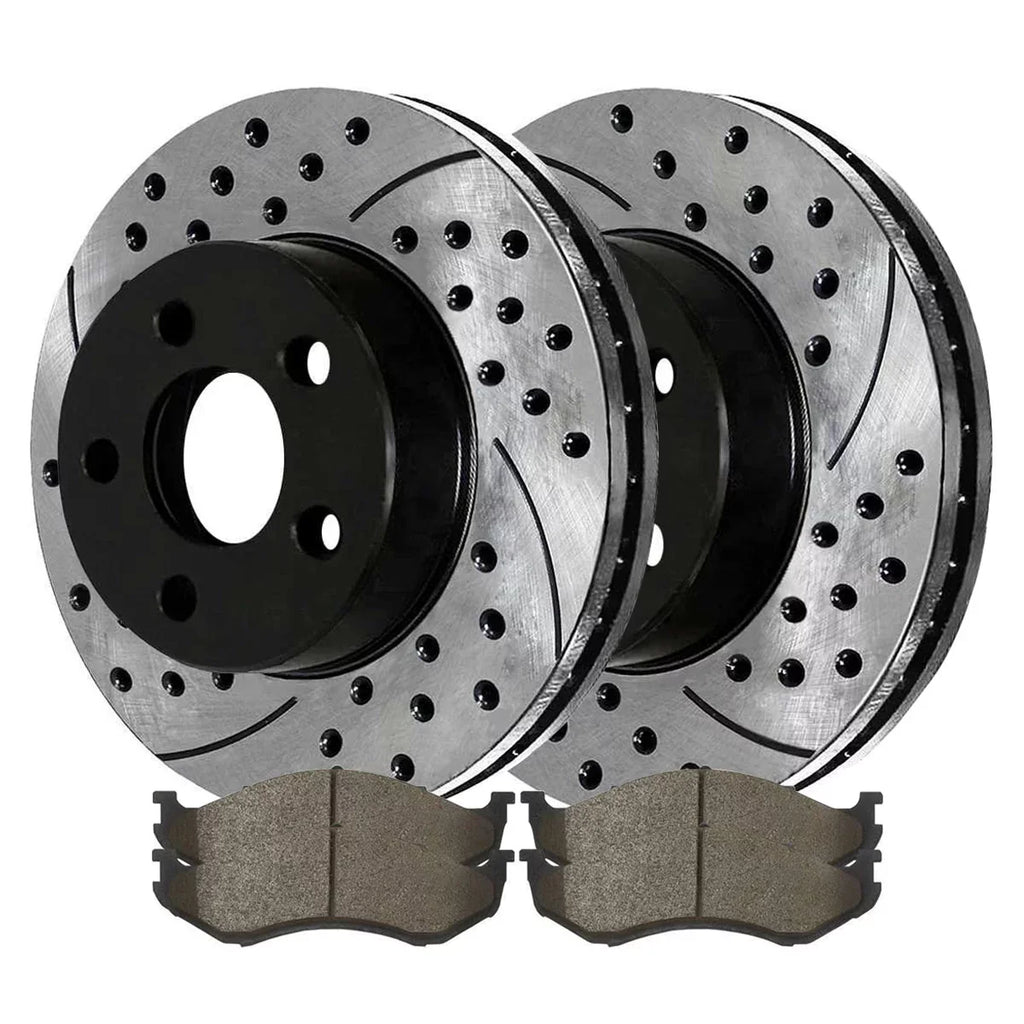 AutoSizehack Front Drilled Sizelotted Brake Rotors Black and Ceramic Pads Kit Driver and Passenger Sizeide Replacement for 1999 2000 2001 Jeep Cherokee 1999-2004 2005 2006 TJ Wrangler 2.4L 2.5L 4.0L 4WD RWD