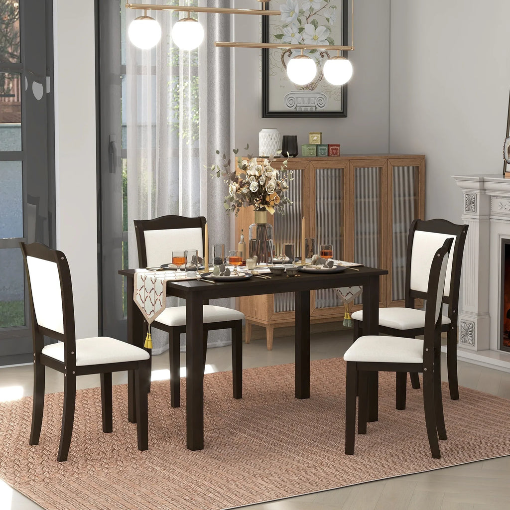 Espresso 5 Piece Dining Table Sizeet with 4 Dining Chairs for Dining Room