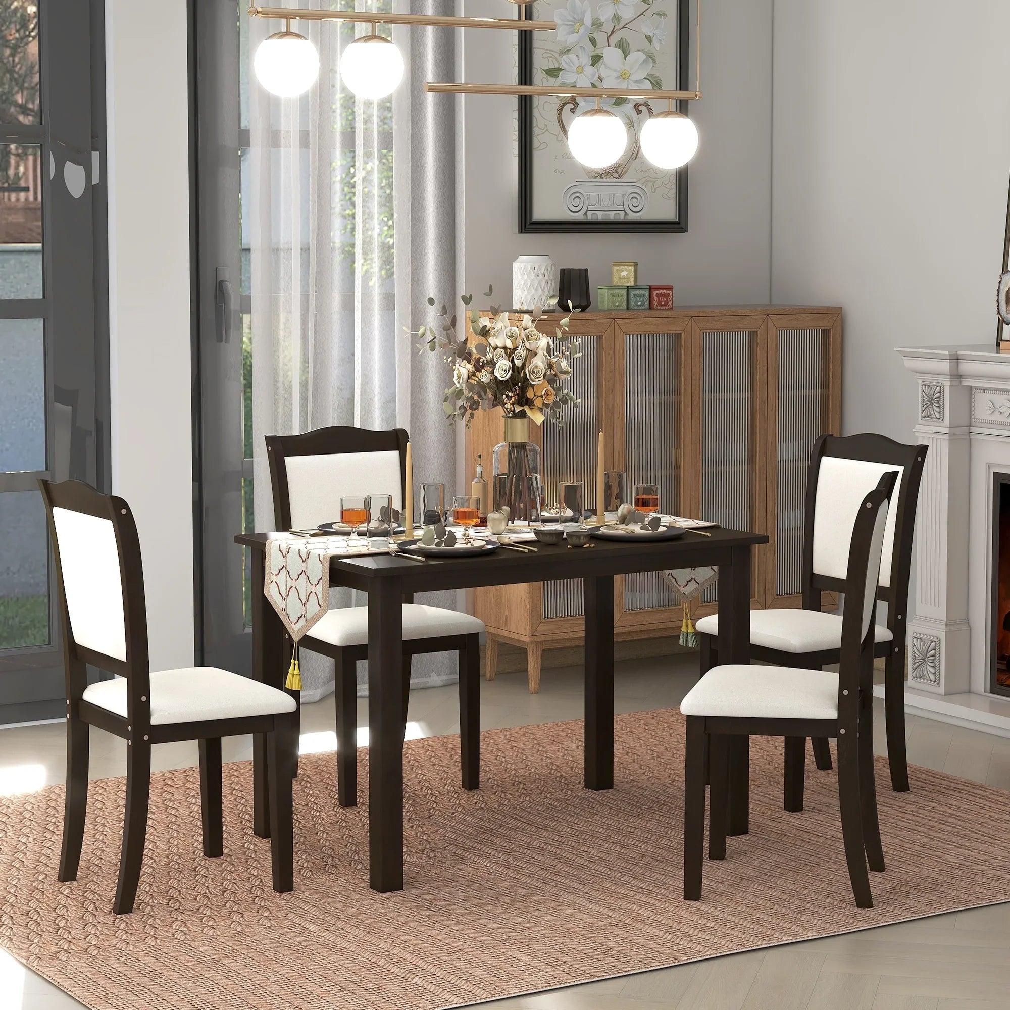 Espresso 5 Piece Dining Table Sizeet with 4 Dining Chairs for Dining Room