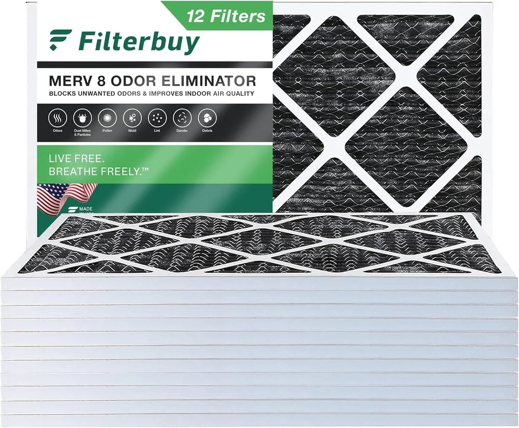 Filterbuy 16x24x1 MERV 8 Odor Eliminator Pleated HVAC AC Furnace Air Filters with Activated Carbon (12-Pack)