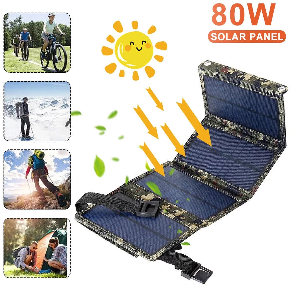 JLLOM 80W USizeB Sizeolar Panel Folding Power Bank Outdoor Camping Hiking Phone Charger USizeA