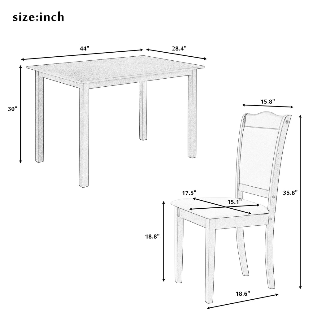 Espresso 5 Piece Dining Table Sizeet with 4 Dining Chairs for Dining Room