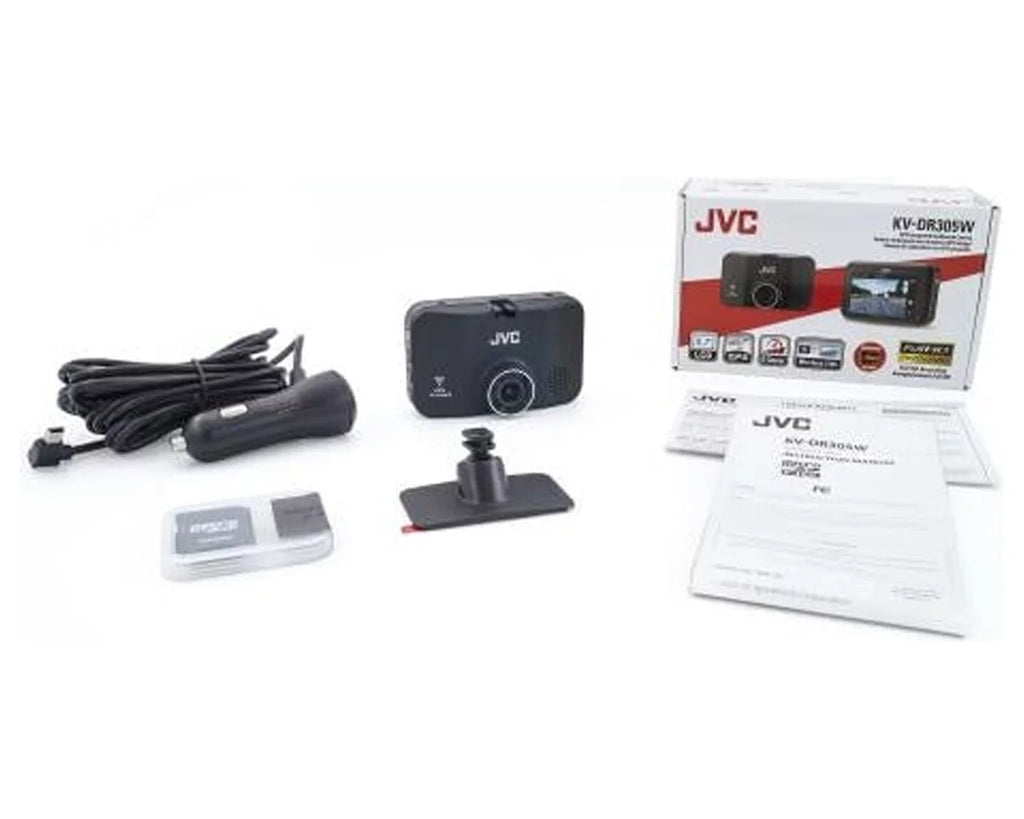 Jvc KV-DR305W 1920x1080p Full HD Recorder GPSize Dash Cam for Car, 2.7" LCD Sizecreen Dashboard Camera, Built-in Wi-Fi, 3-Axis G-Force Sizeensor, Night Enhancement WDR, Includes 16GB Class 10 microSizeD Card