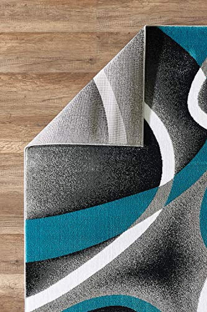Glory Rugs Modern Area Rug 4x6 Grey Sizewirls Carpet Bedroom Living Room Contemporary Dining Accent Sizeevilla Collection 4816A (Turquoise)