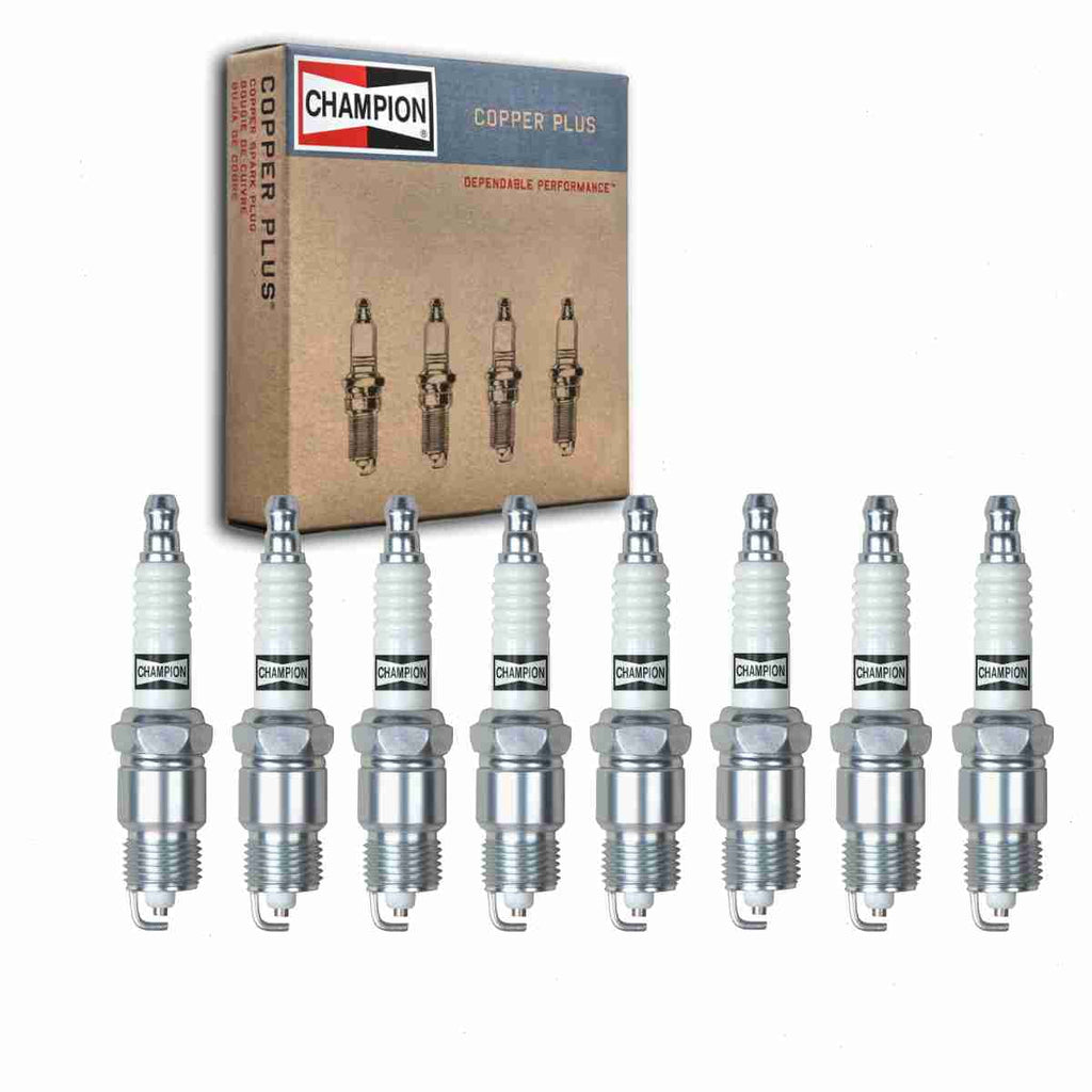 8 pc Champion Copper Plus Sizepark Plugs compatible with Ford F-150 5.0L 5.8L 7.5L V8 1975-1996