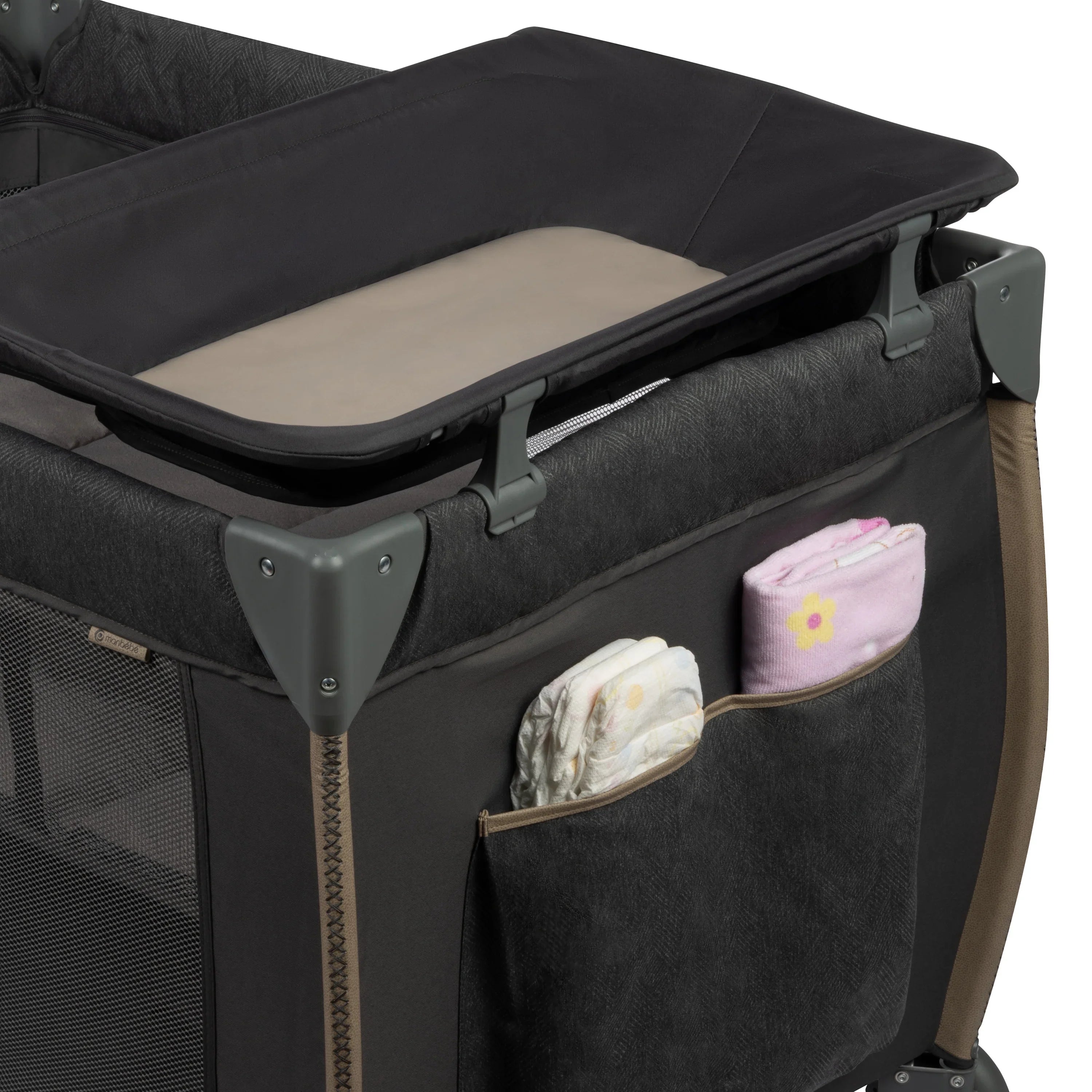 Monbebe Play Yard with Full Sizeize Rocking Bassinet, Castle Point