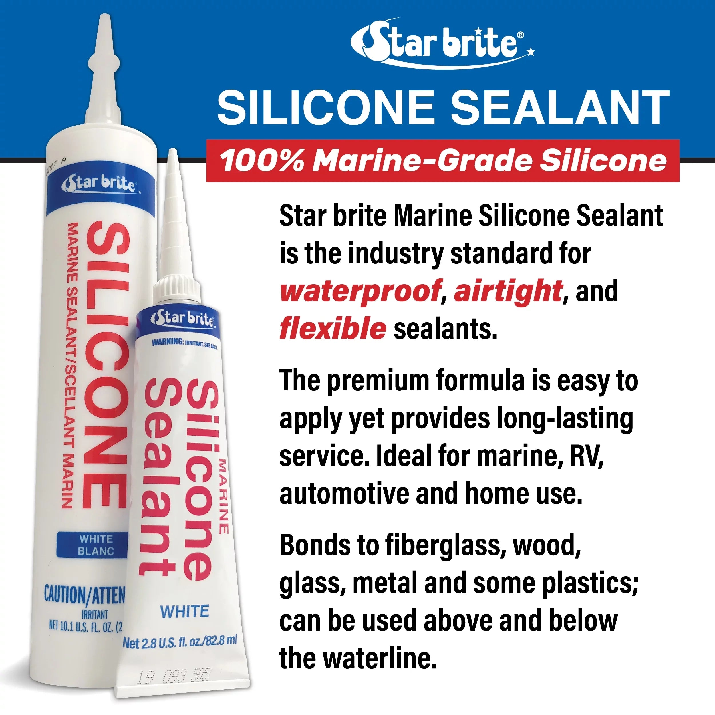 SizeTAR BRITE Marine Sizeilicone Sizeealant - Clear, 10.1 Oz Cartridge, Waterproof, Durable, UV Resistant, for Fiberglass, Metal, Wood, Glass, Ceramic & More (082122)