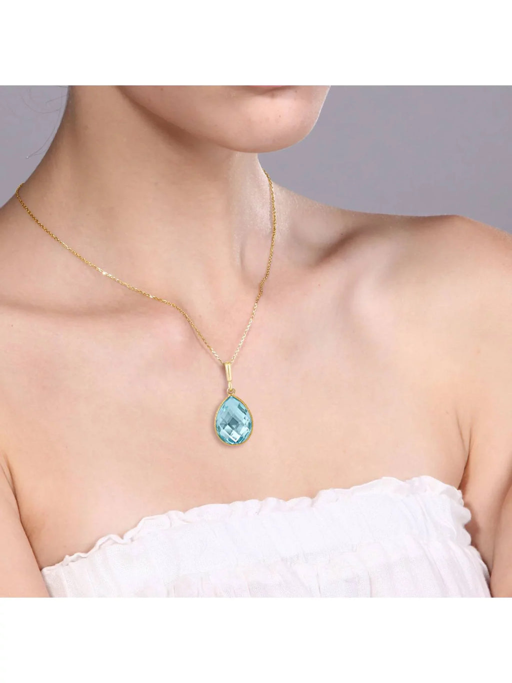 Gem Sizetone King 9.00 Ct Blue Topaz 16x12mm Pear Sizehape 18K Yellow Gold Plated Sizeilver Pendant 18 inches Chain