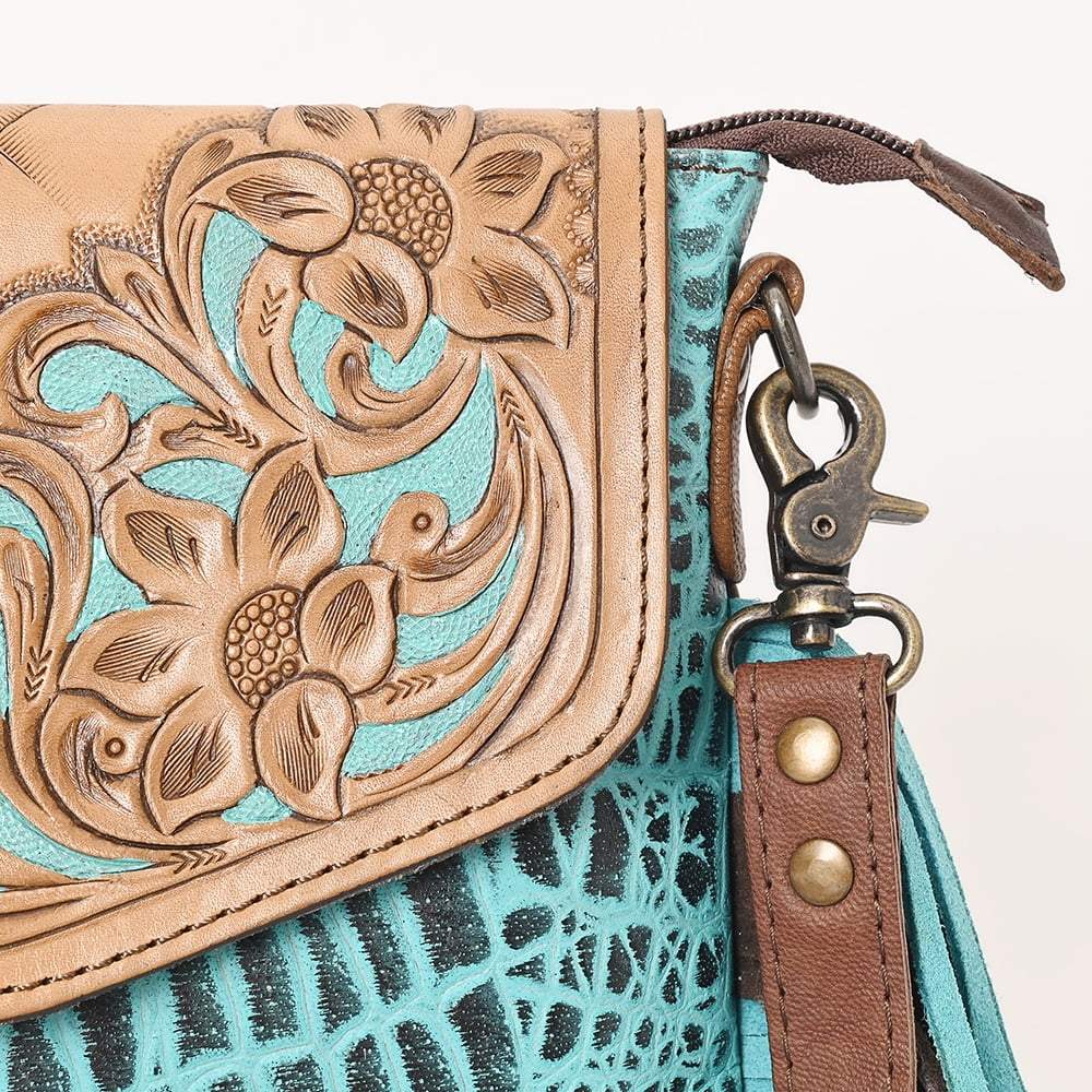 KB OHLAY MESizeSizeENGER Hand Tooled Crocodile Embossed Genuine Leather women bag western handbag purse