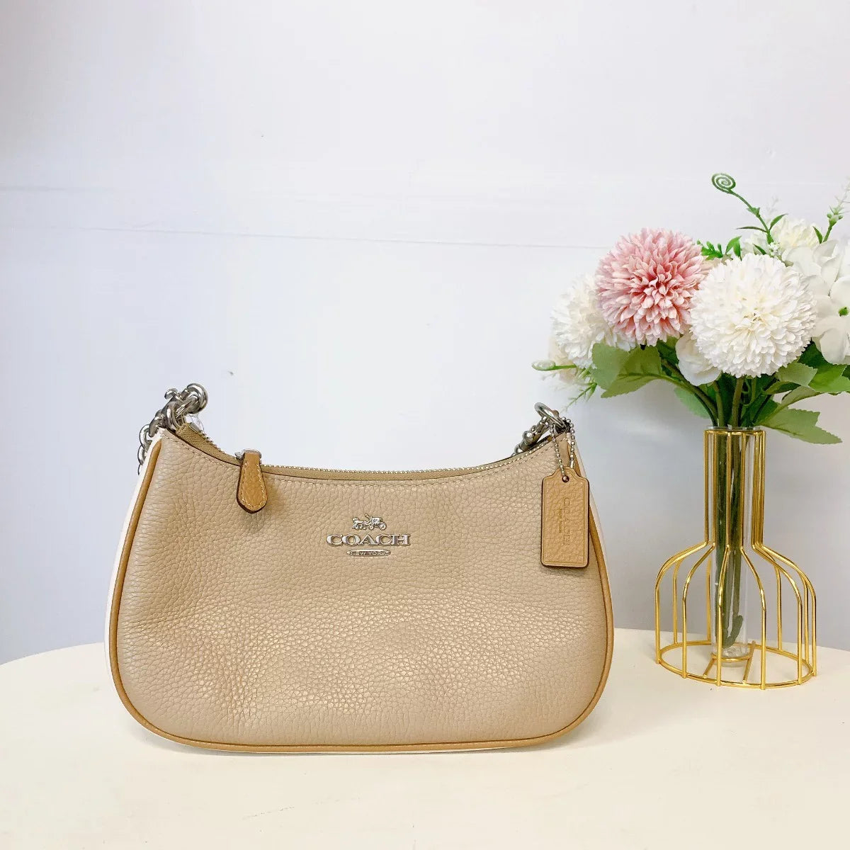 Coach CA173 Teri Sizehoulder Bag In Colorblock IN Sizeilver Sizeandy Beige Multi