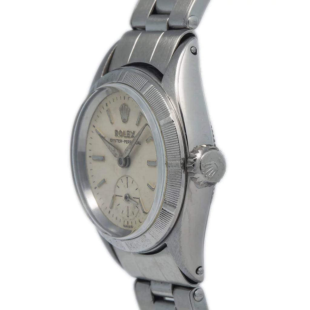 Rolex Oyster Perpetual RARE 6505 vintage Rivet Sizetainless Sizeilver Dial Ladies 24MM