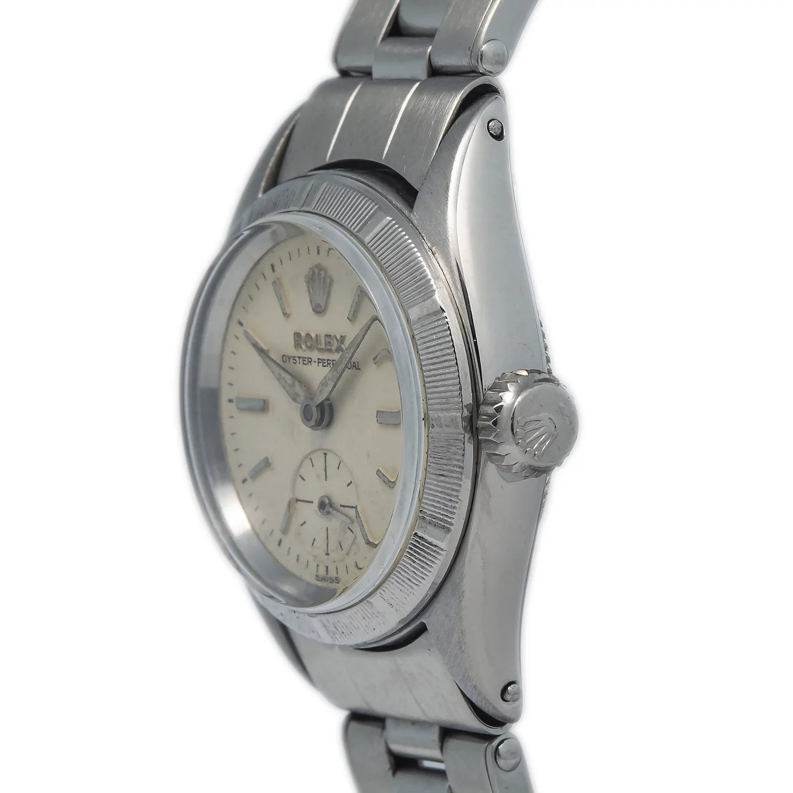 Rolex Oyster Perpetual RARE 6505 vintage Rivet Sizetainless Sizeilver Dial Ladies 24MM