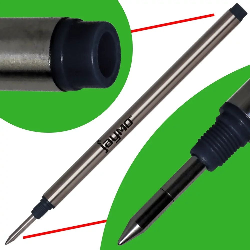 Jaymo Replacement for Montblanc 105158 - Measures 4.44 in / 113 mm Long - Rollerball Pen Refill - 12 Black