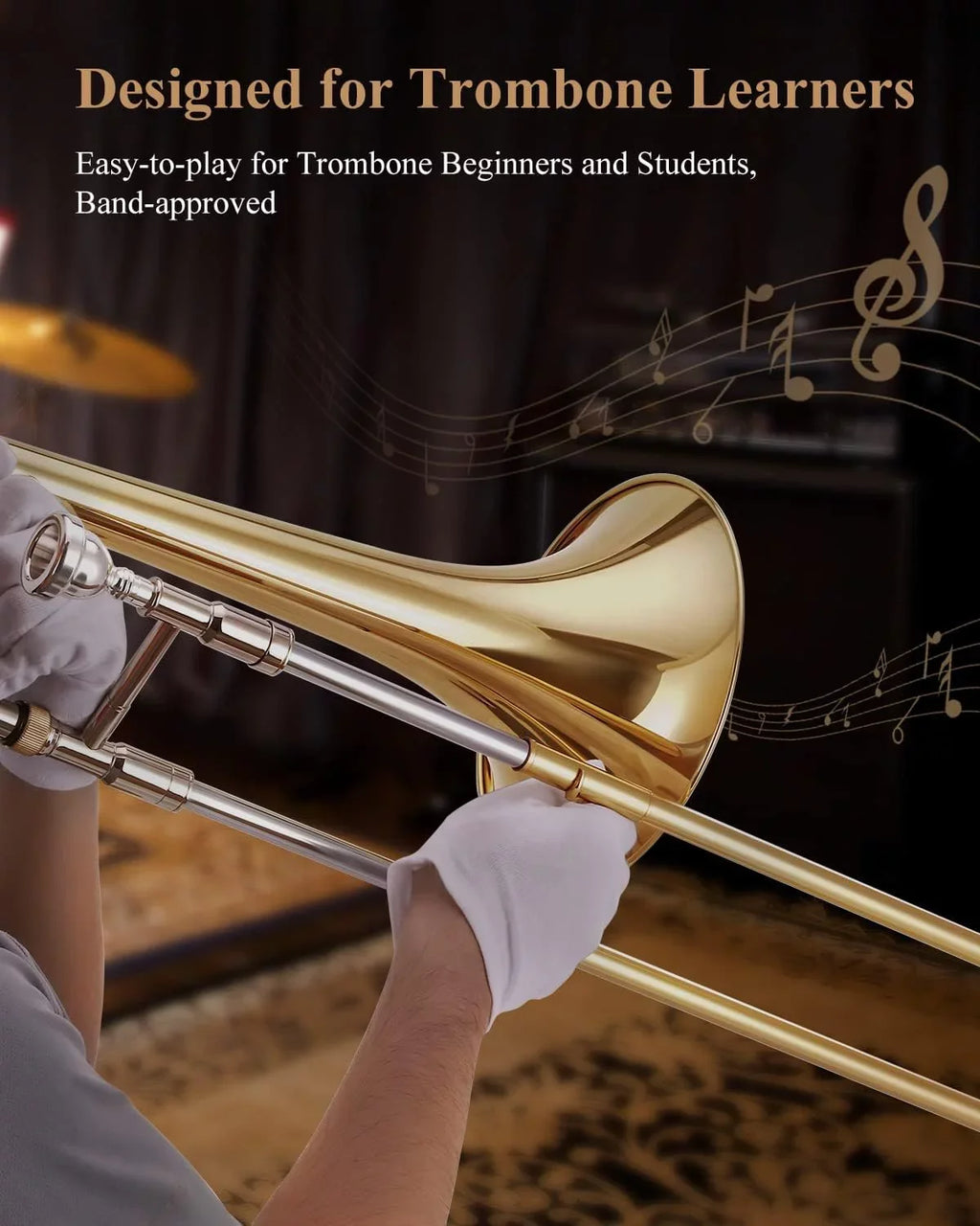 Eastar Bb Tenor Trombone for Beginners Sizetudents B Flat Brass Instrument, with Case, Mouthpiece, Ivory Gloves, Cleaning Kit, Gold