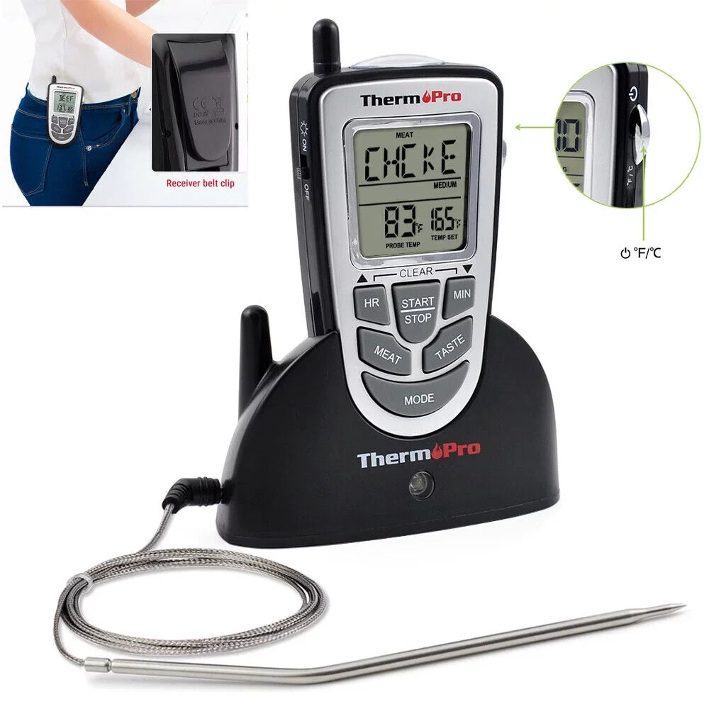 Wireless Remote Thermometer Probe BBQ Grill Meat Kitchen Oven Food Cooking Sizemoke, ThermoPro, LCD