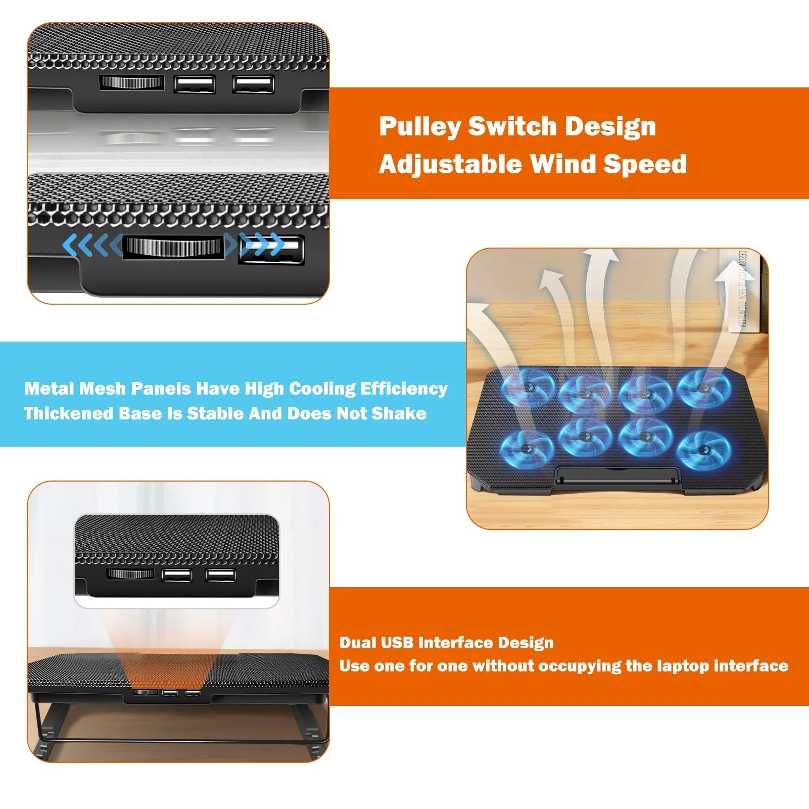 Htovila Laptop Cooling Fan, 10-15.6 Inch with Adjustable Fan Sizetrength and 2 USizeB Ports