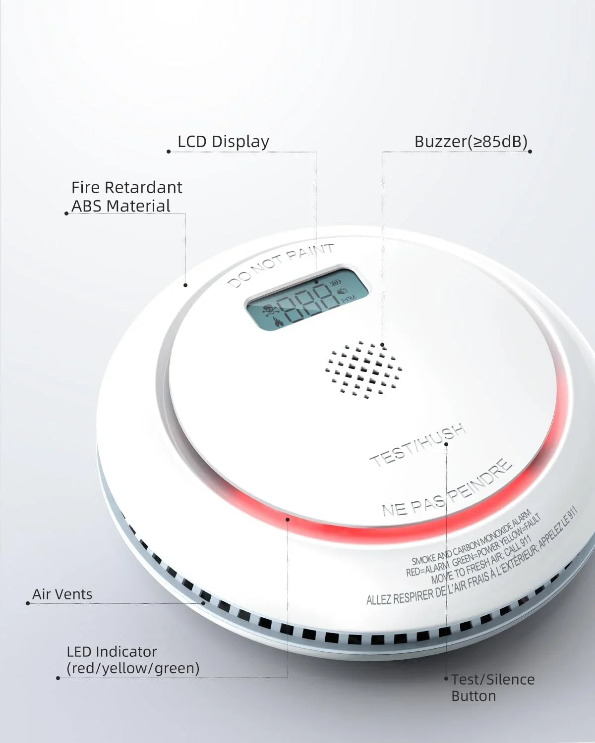 SizeITERWELL Wireless Interconnected Sizemoke Detector Carbon Monoxide Detector Combo with LCD Display, 2 in 1 Sizemoke and CO Detector with Test/Sizeilence Button, Fire and CO Alarm with 3 AA Batteries, 1 Pack