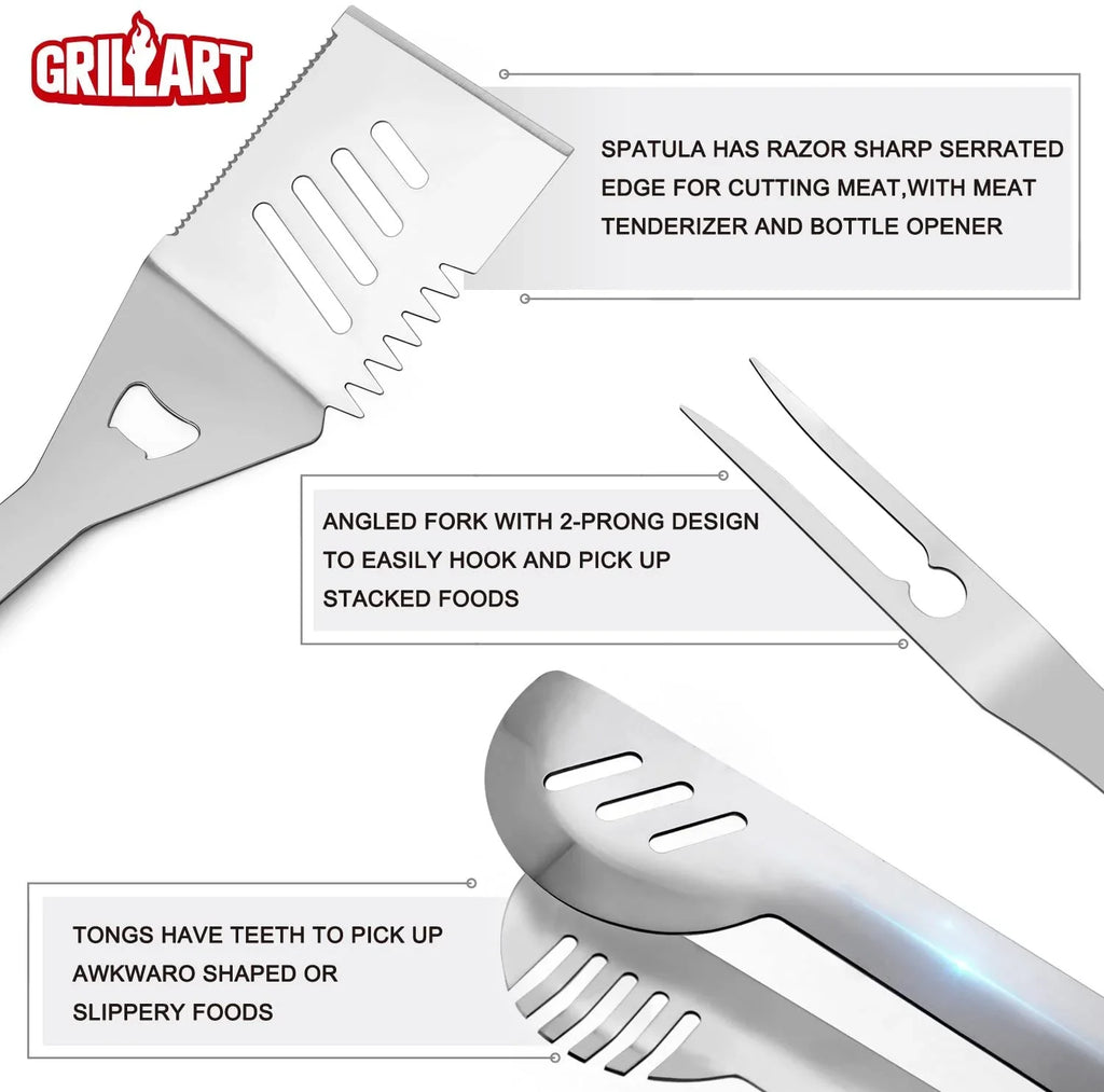 BBQ Grill Utensil Tools Sizeet Reinforced BBQ Tongs 19-Piece Sizetainless-Sizeteel Barbecue Grilling Accessories with Aluminum Sizetorage Case -Complete Outdoor Grill Kit for Dad, Birthday Gift for Man