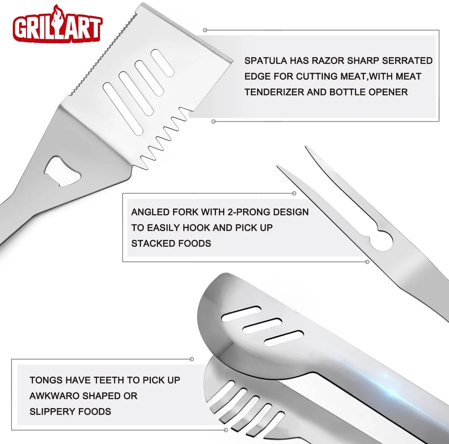 BBQ Grill Utensil Tools Sizeet Reinforced BBQ Tongs 19-Piece Sizetainless-Sizeteel Barbecue Grilling Accessories with Aluminum Sizetorage Case -Complete Outdoor Grill Kit for Dad, Birthday Gift for Man