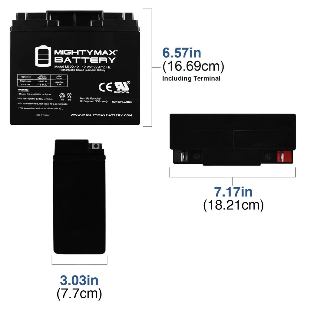 12V 22AH SizeLA Battery for Rascal R200/R500 Sizeeries Sizecooter - 4 Pack