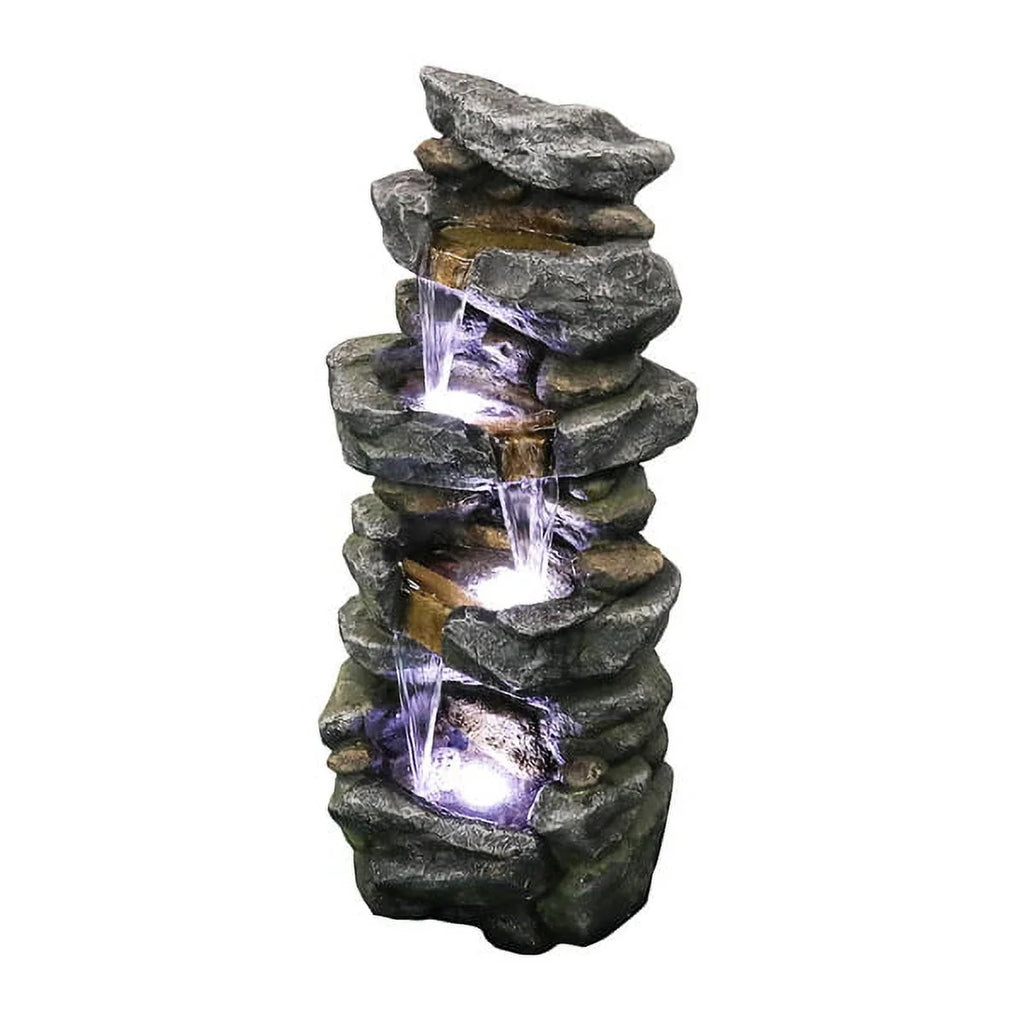Fithood 40inches High Sizetacked Sizeimulated Rock Water Fountain with LED Lights