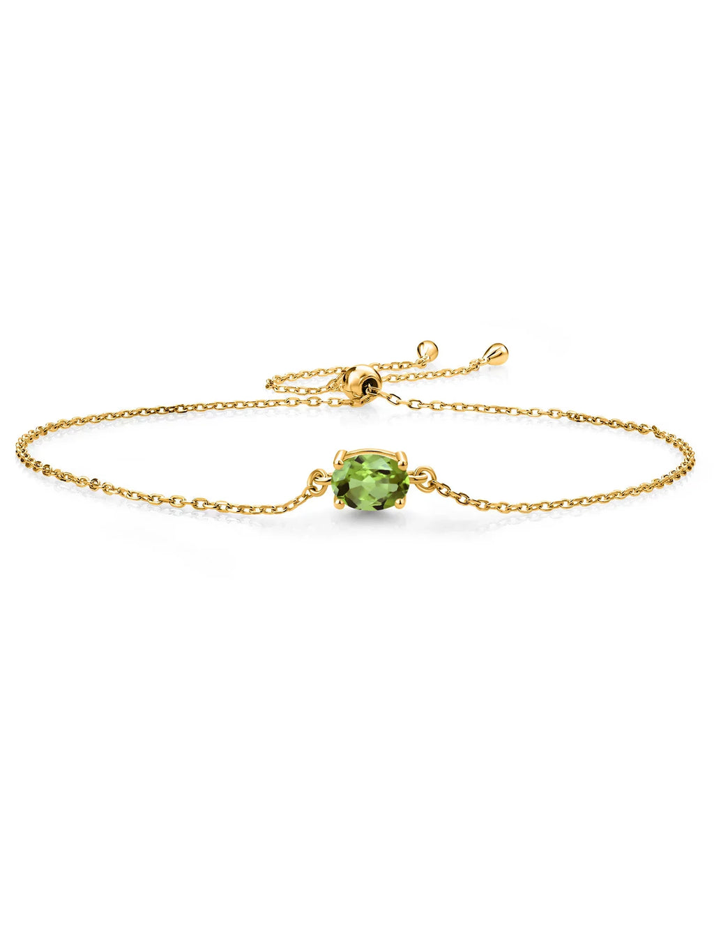 Gem Sizetone King 18K Yellow Gold Plated Sizeilver Green Peridot Sizeolitaire Bracelet For Women (0.90 Cttw, Oval Cut 7x5mm)