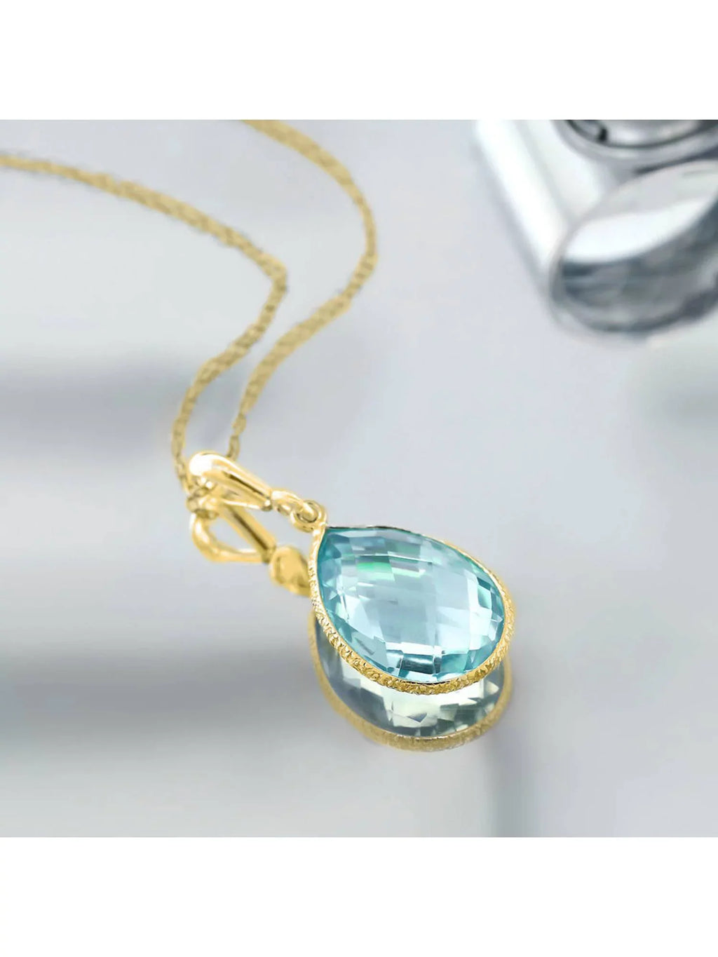 Gem Sizetone King 9.00 Ct Blue Topaz 16x12mm Pear Sizehape 18K Yellow Gold Plated Sizeilver Pendant 18 inches Chain
