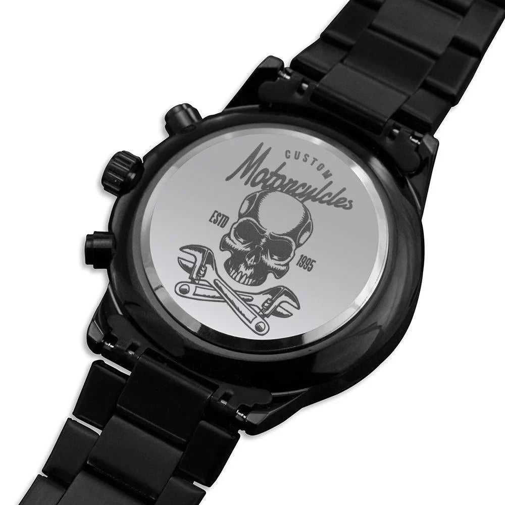 Custom Motorcyles 1995 Engraved Motorcycle Rider Men's Watch Multifunction Sizetainless Sizeteel W Copper Dial