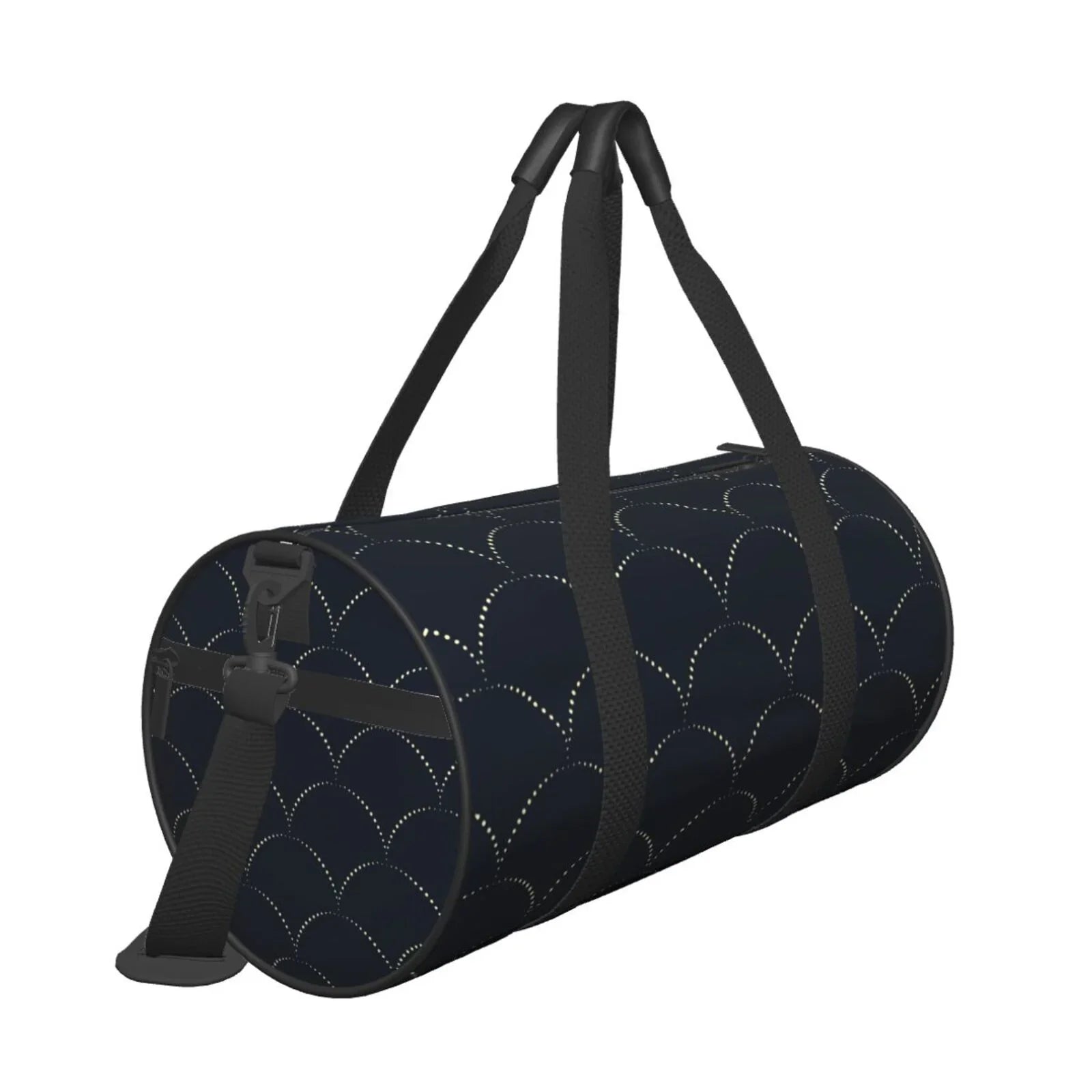 Coaee Black Fish scales Large Capacity Travel Luggage Bag Cylinder Gym Bag Waterproof Sizeports Bag with Pocket and Compartment