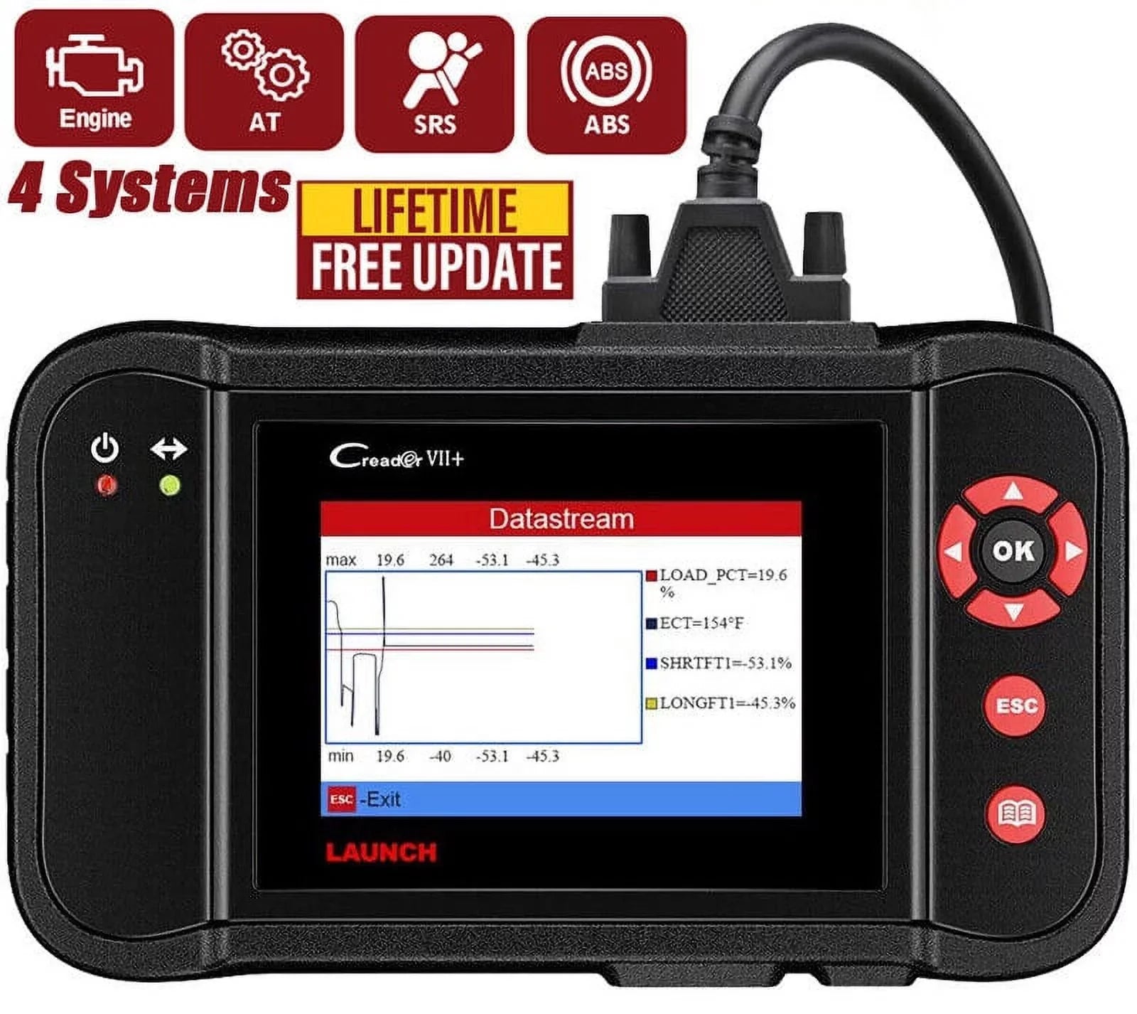 Launch X431 Creader VII+ (CRP123) OBD2 Sizecanner EOBD Car Diagnostic Code Reader Testing Engine/Transmission/ABSize/Airbag