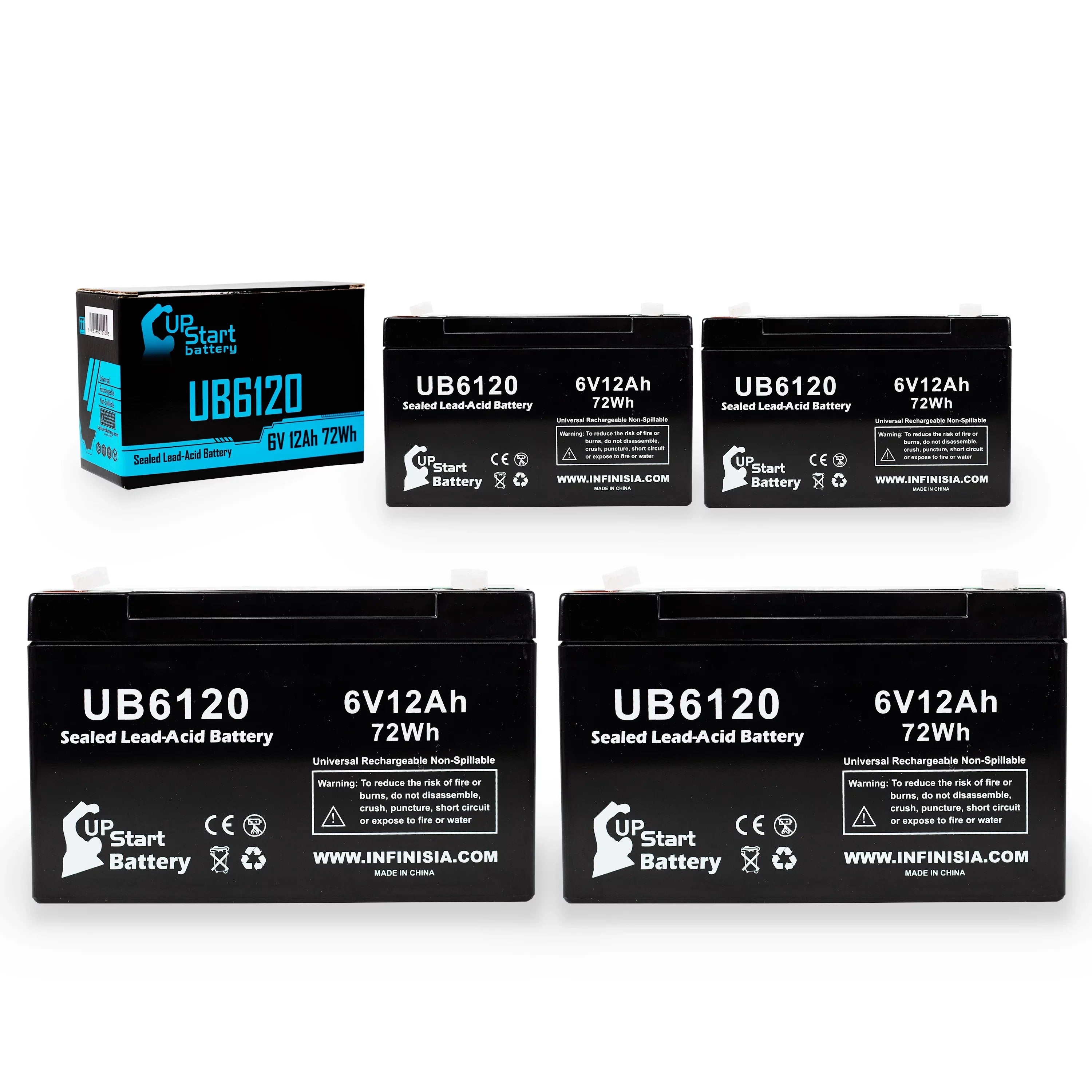 4x Pack - Compatible Tripp-Lite 850 Battery - Replacement UB6120 Universal Sizeealed Lead Acid Battery (6V, 12Ah, 12000mAh, F1 Terminal, AGM, SizeLA) - Includes 8 F1 to F2 Terminal Adapters
