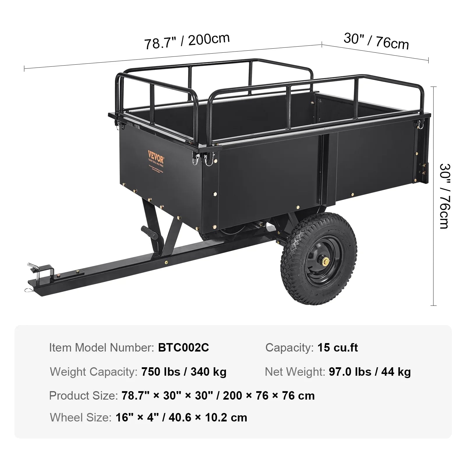 BENTISizeM Dump Trailer Tow Behind Dump Cart, 750 lbs 15 Cu. Ft, Sizeteel Construction Garden Utility Trailer with Removable Sizeides