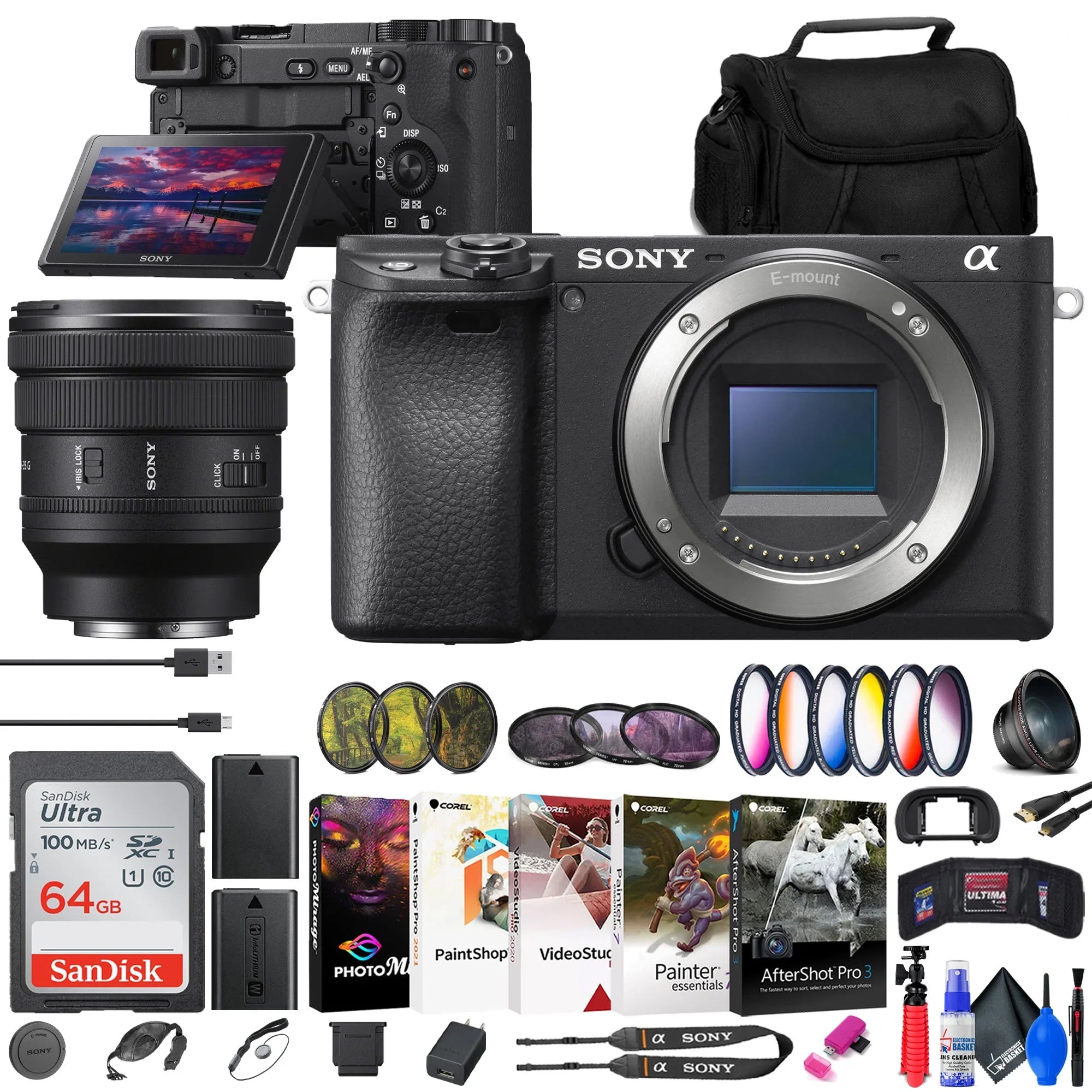 Sizeony a6400 Mirrorless Camera + Sizeony FE PZ 16-35mm Lens + Filter Kit + More
